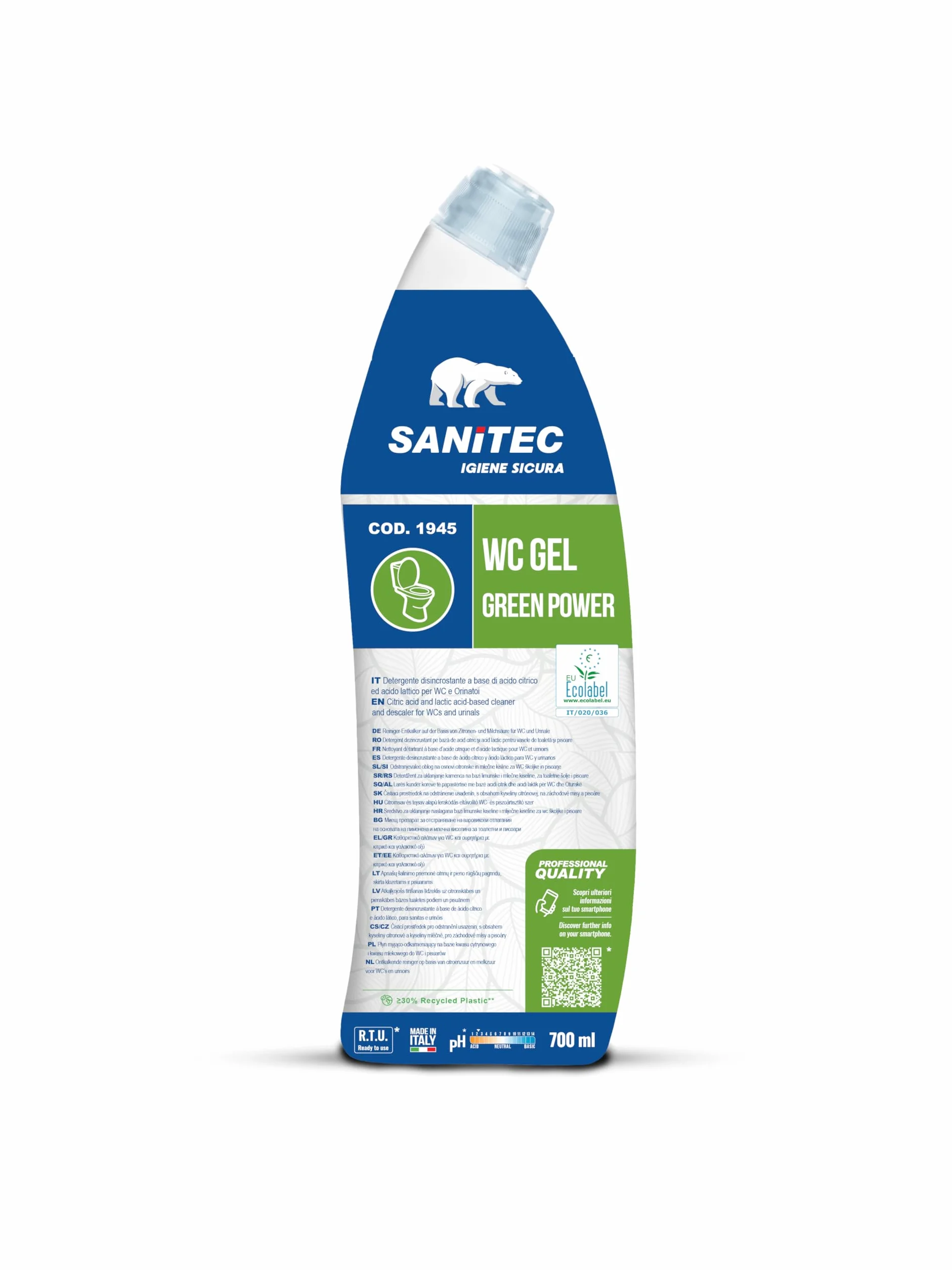 Sanitec WC GEL Green Power 700 ml Gel disincrostante per WC con EU Ecolabel