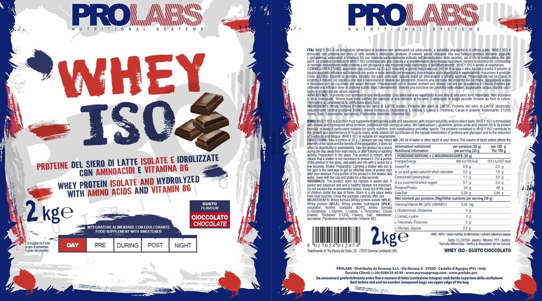 PROLABS Whey ISO Protein Powder Isolate Hydrolyzed Amino Acids Vitamin B6 2kg Chocolate