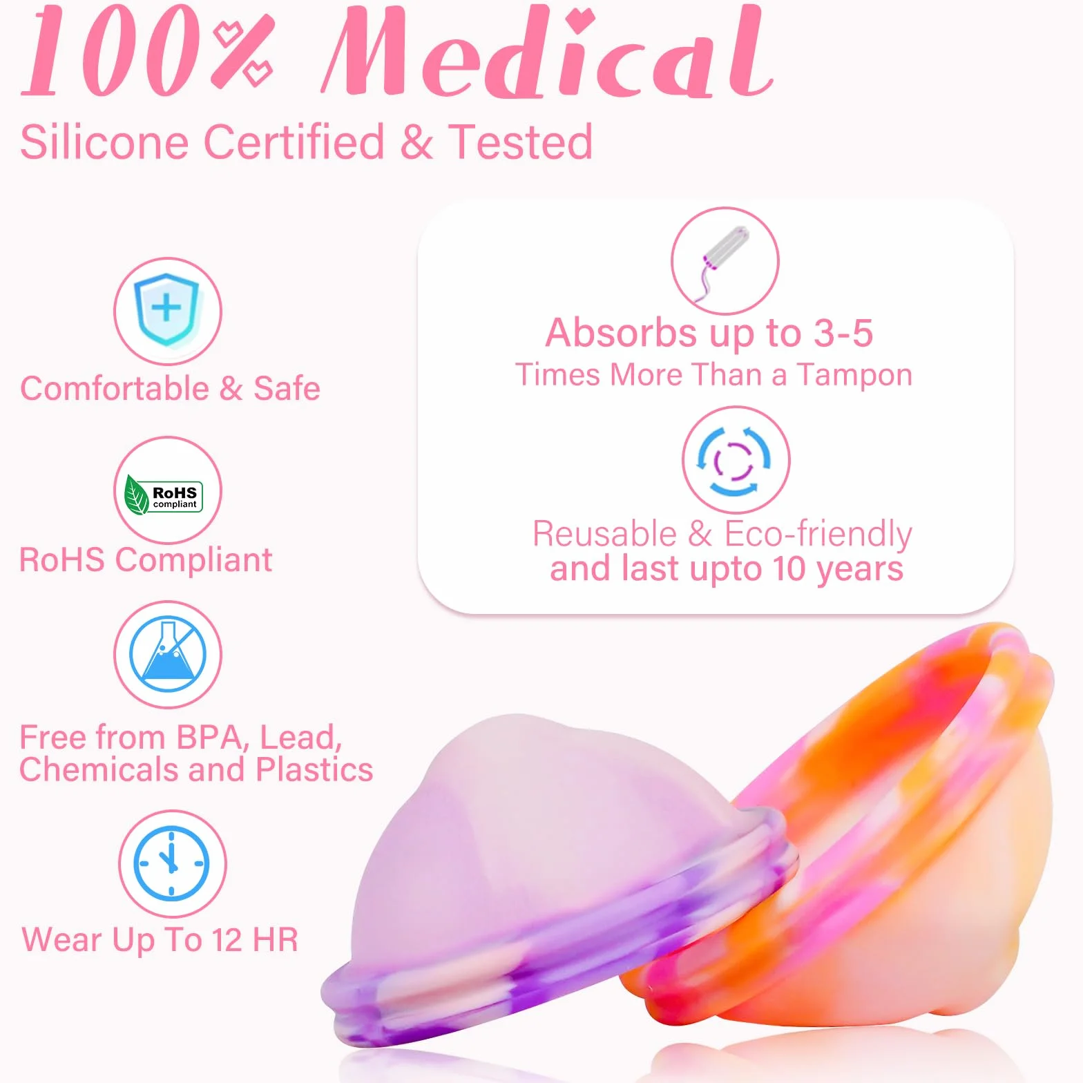 2 Pezzi di Disco Menstruale, Coppa Mestruale con Periodi Della Dimensione M+L, Tazza Mestruale Riutilizzabile Realizzata in Silicone Medico al 100% per Donne Sport, Nuoto e Intimità Attive