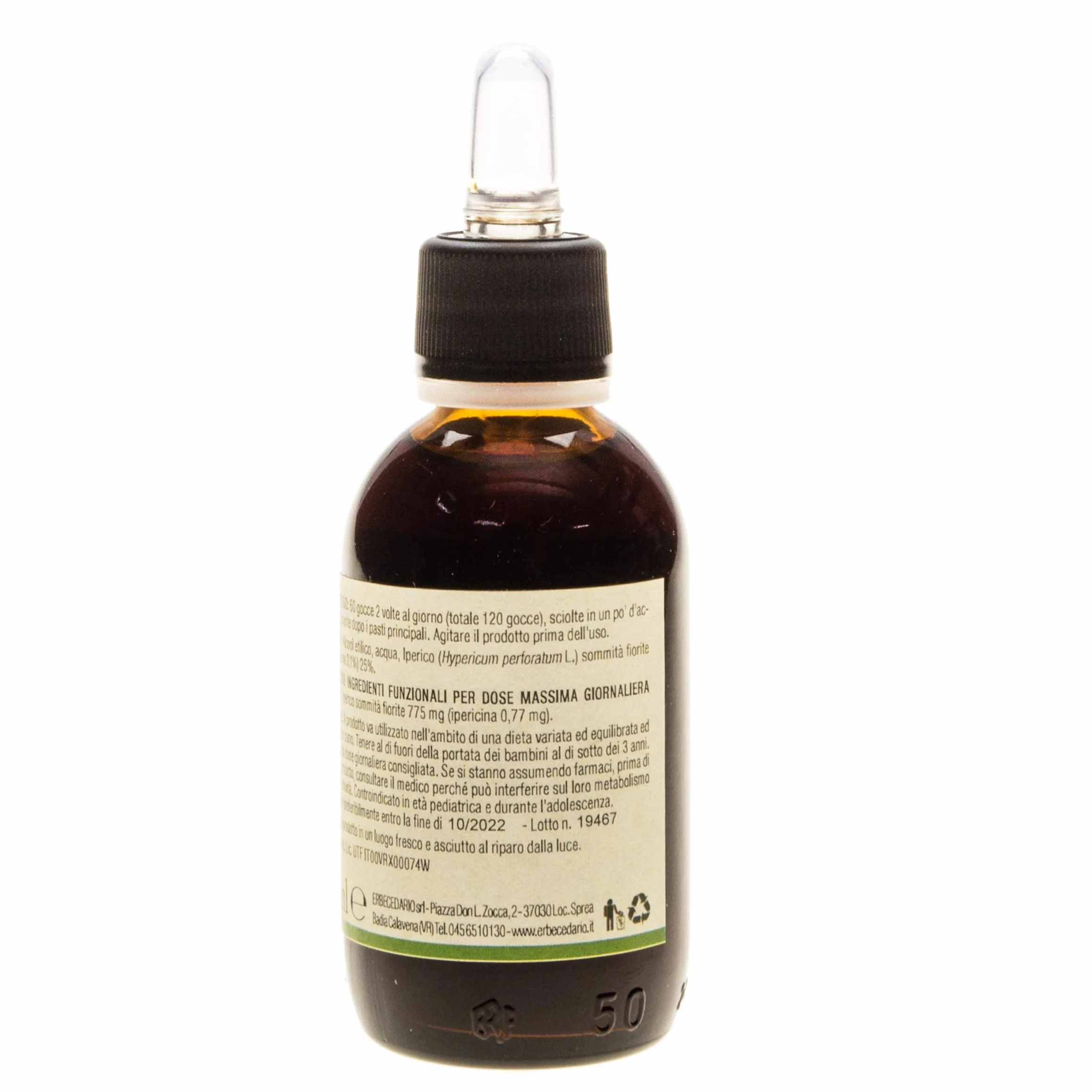 Erbecedario Tintura madre Iperico gocce 50 ml, erba di San Giovanni iperico, favorisce il normale tono dell'umore ed il benessere mentale - Made in Italy