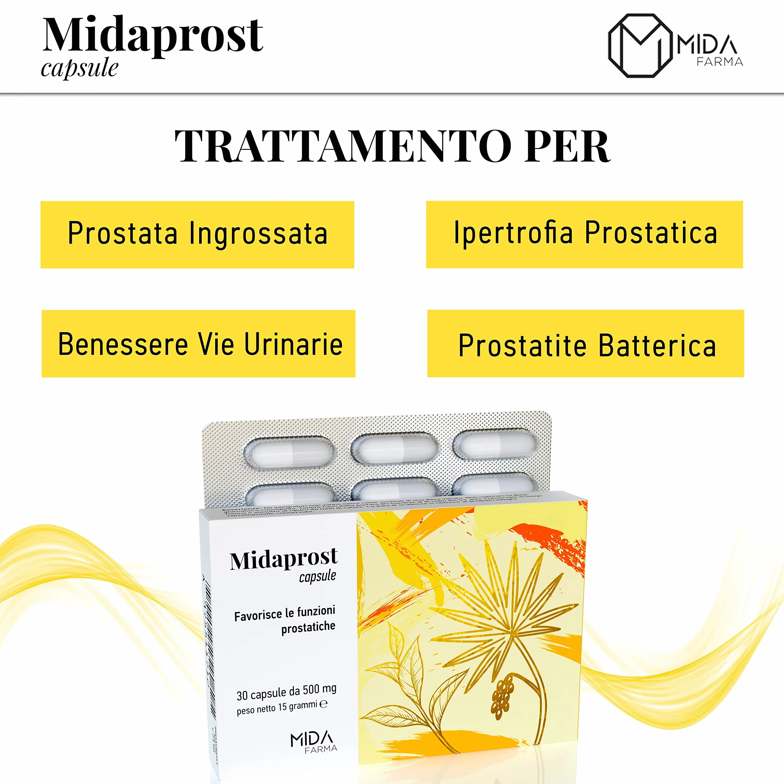 MIDAPROST Serenoa Repens Saw Palmetto 320 mg Tè Verde Magnesio 30 Capsule Prostata Ingrossata Ipertrofia Prostatica Benigna Prostatite