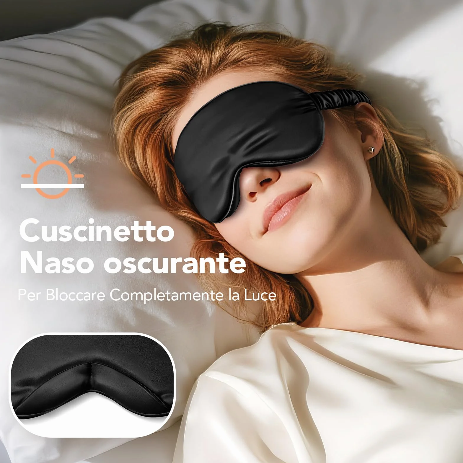 LitBear Maschera per dormire in 100% pura seta, 22 Momme 6A seta di gelso, maschera per gli occhi completamente bloccante per dormire, per donne, uomini, chi dorme sul fianco, con elastico per capelli