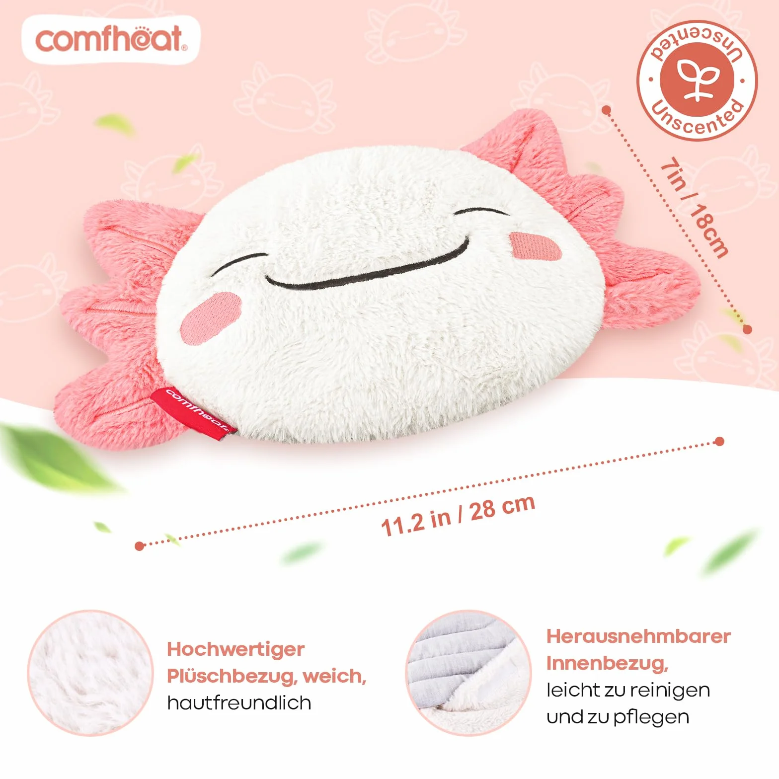 Axolotl - Cuscino riscaldante per forno a microonde, profumato, per crampi, muscoli, calore naturale, con copertura lavabile