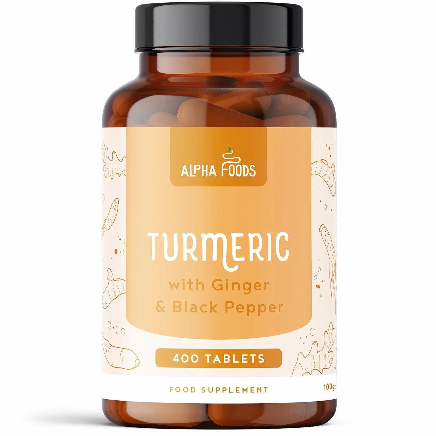 Curcuma ad alto dosaggio 2500mg 400 compresse con curcumina, pepe nero, zenzero Vegan Alpha Foods