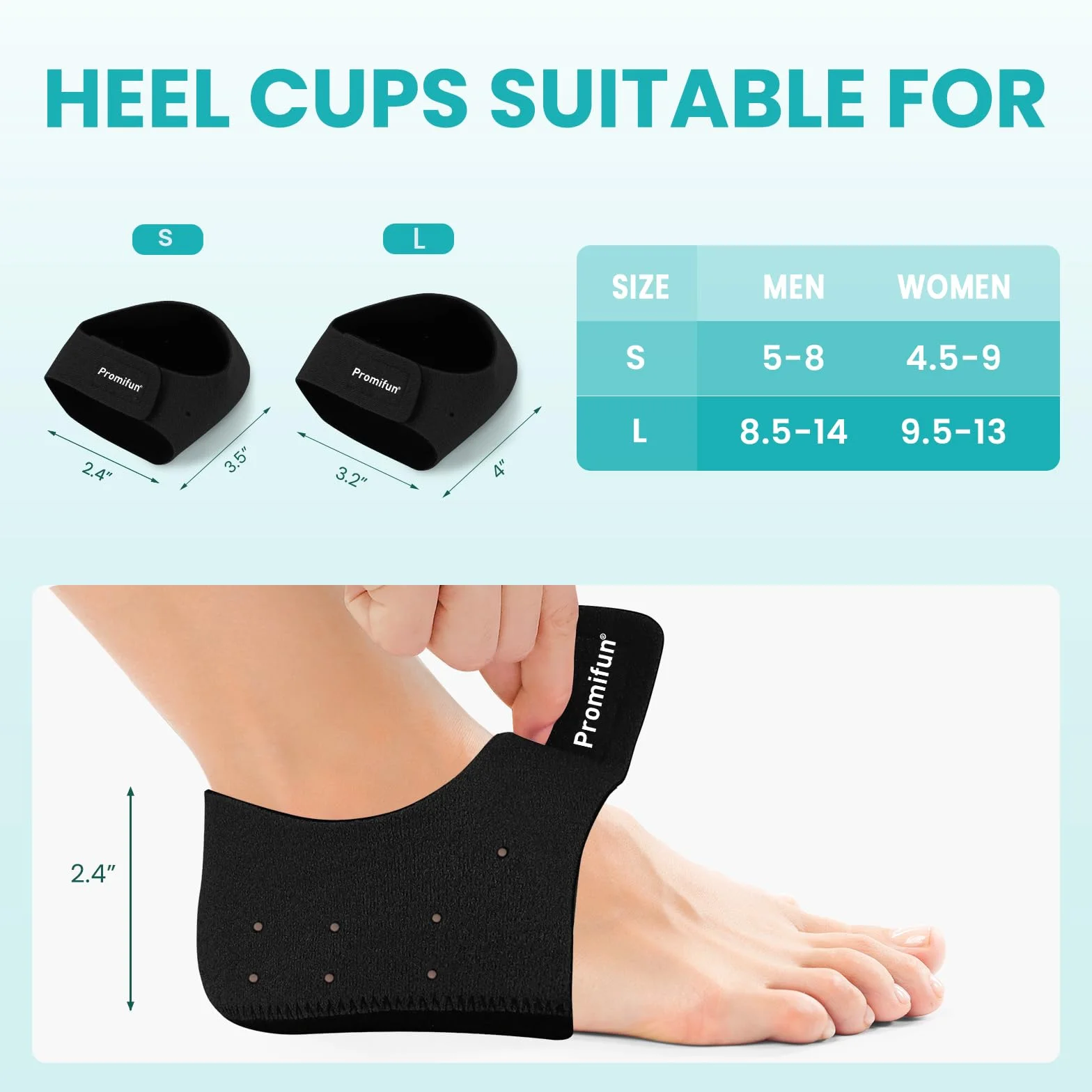 Plantari Tallone per Fascite Plantare e Sperone Calcaneare - Promifun 2 Pezzi - Solette in Gel per Tallone - Confezione Doppia - Donne 38-40 / Uomini 39-41 (Nero)