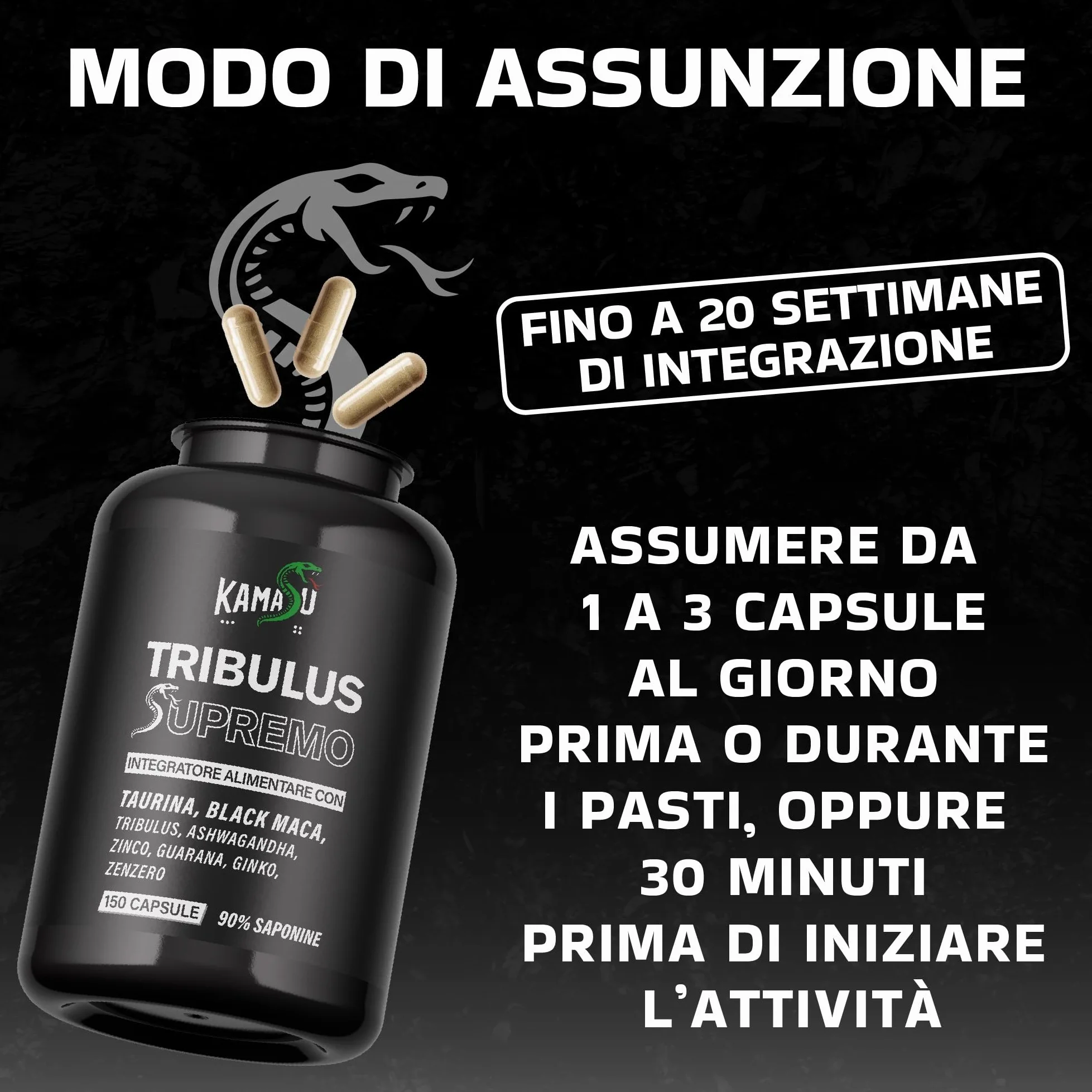 Integratore tribulus terrestris maca nera peruviana l-arginina 150 capsule ashwagandha guaranà ginko