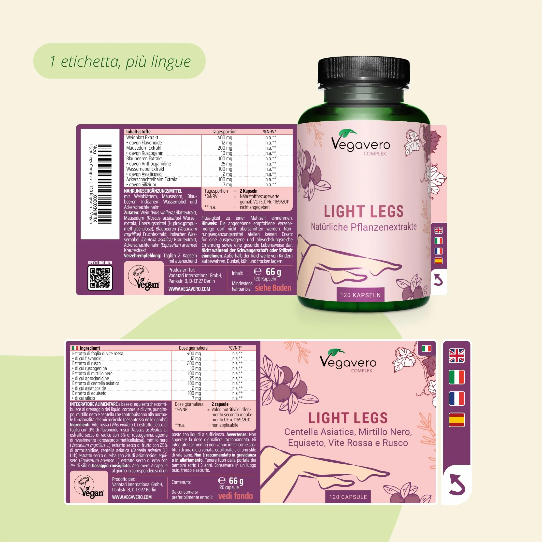 Vegavero Circolazione Gambe 120 capsule Integratore per Pesantezza Microcircolo Capillari