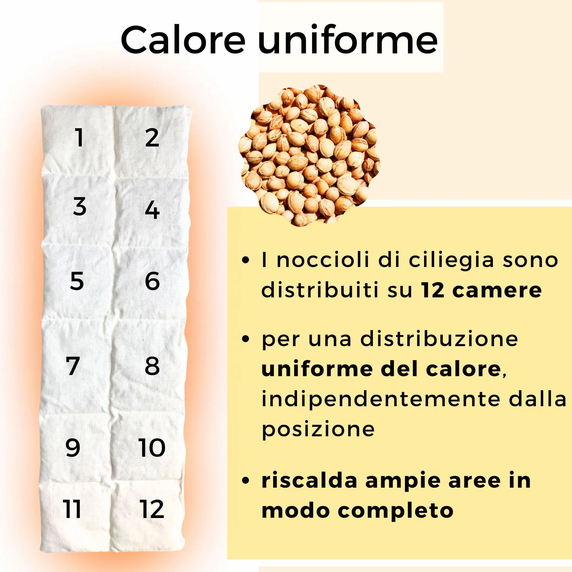 Cuscino Noccioli Ciliegia riscaldabile | Grande XXL lungo 60x20 cm | Cuscino Termico cervicale, semi di ciliegio: collo, spalle, schiena, stomaco | Senza sostanze nocive: certificato OEKO TEX