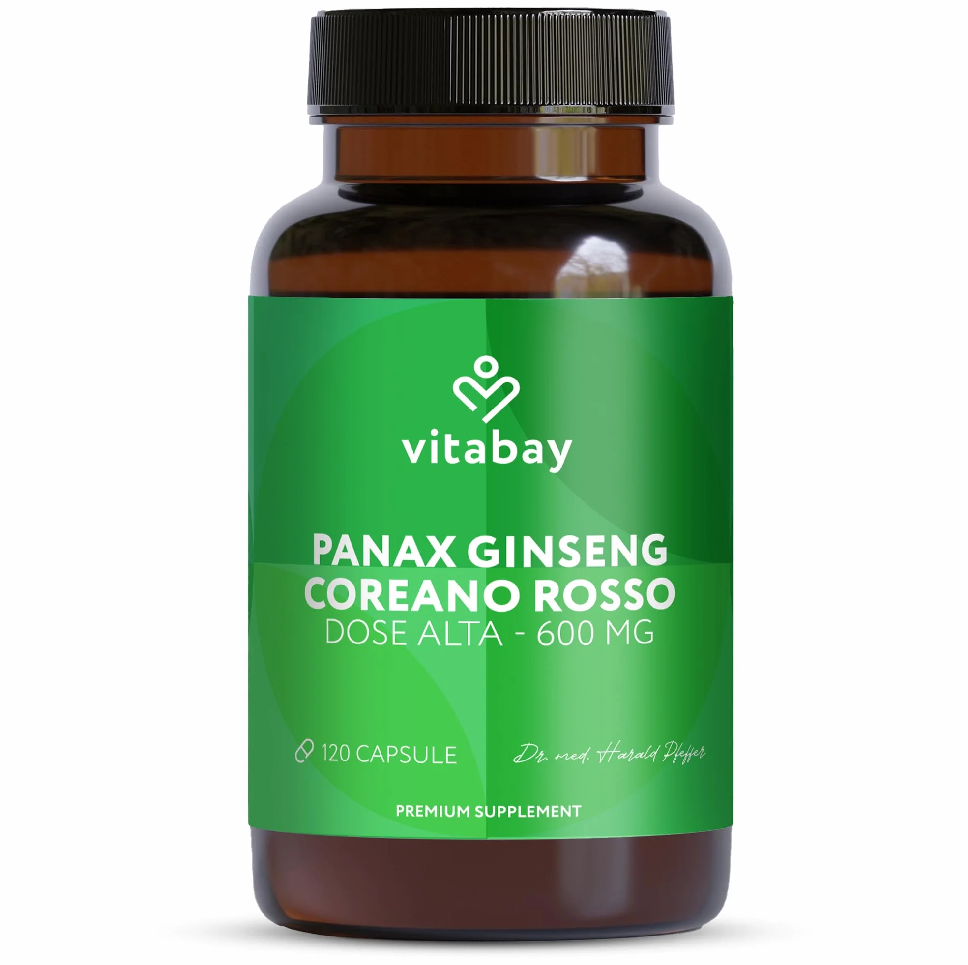 Vitabay Panax Ginseng Rosso 600 mg 120 Capsule Vegane Standardizzato 20% Ginsenosidi Vero Ginseng Coreano