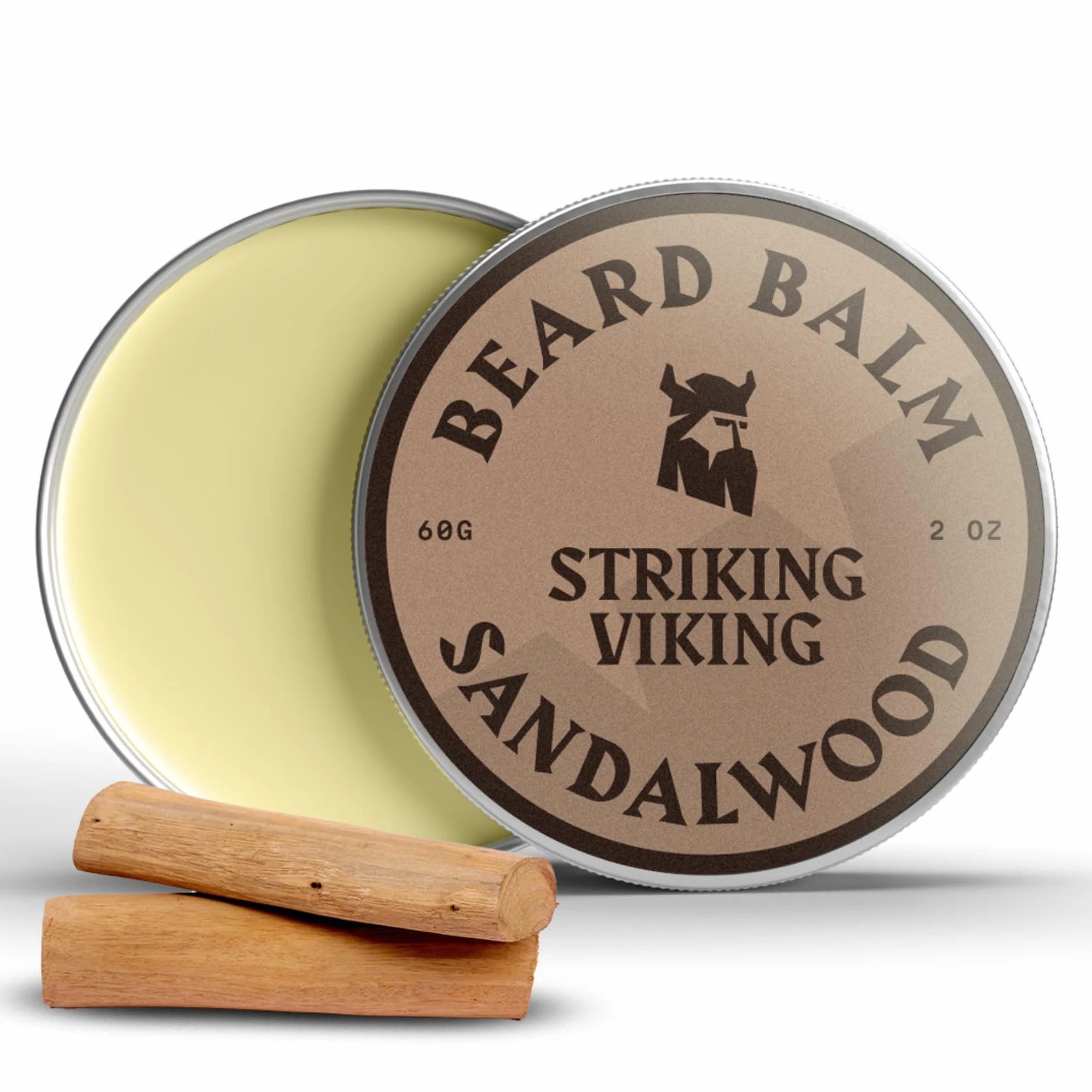 Striking Viking Balsamo per Barba da Uomo - Profumo di Sandalo, 2 Once (59,15 g) - Balsamo Condizionante per Barba Senza Risciacquo e Styling - Realizzato con Oli di Argan e Jojoba di Derivazione