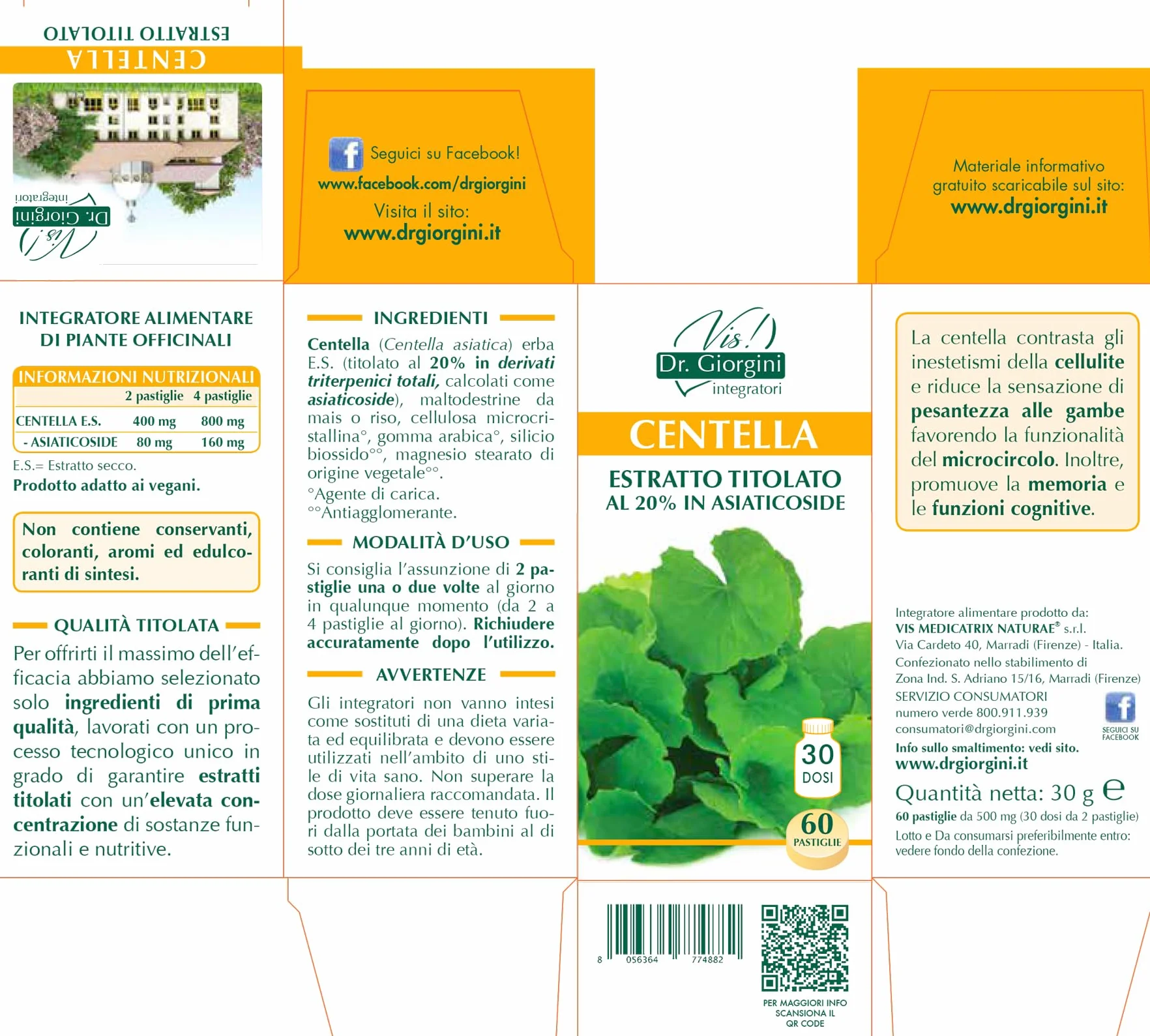 Dr Giorgini CENTELLA Estratto Titolato al 20% in Asiaticoside Pastiglie 30 g