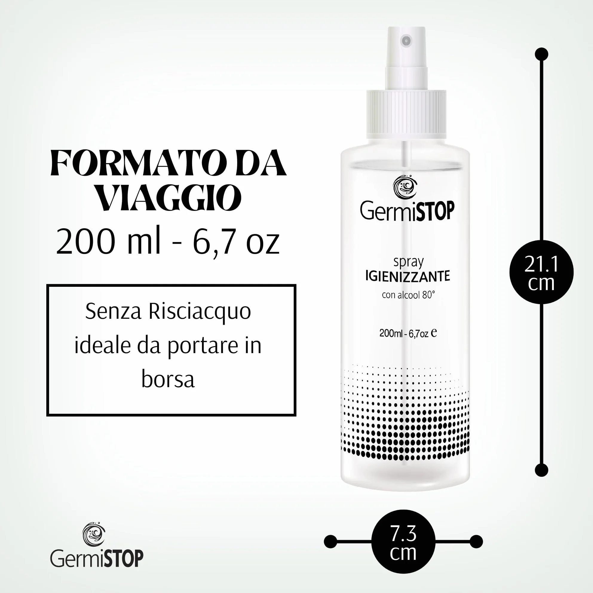 GERMISTOP Igienizzante Mani 3x200ml Alcool 80% Glicerina Spray Igienizzante Superfici