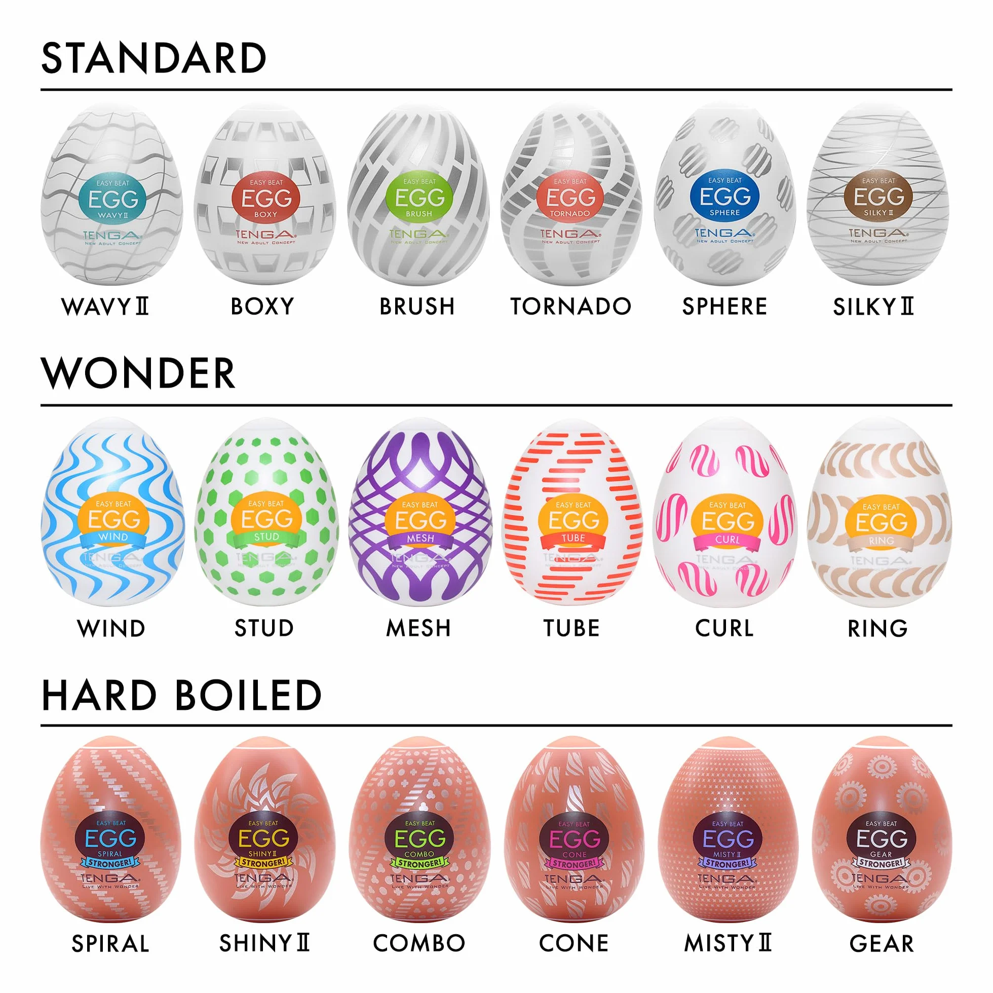 TENGA EGG Hard Boiled Package II - Variety Pack - Masturbatore per Uomo (6 Uovos)