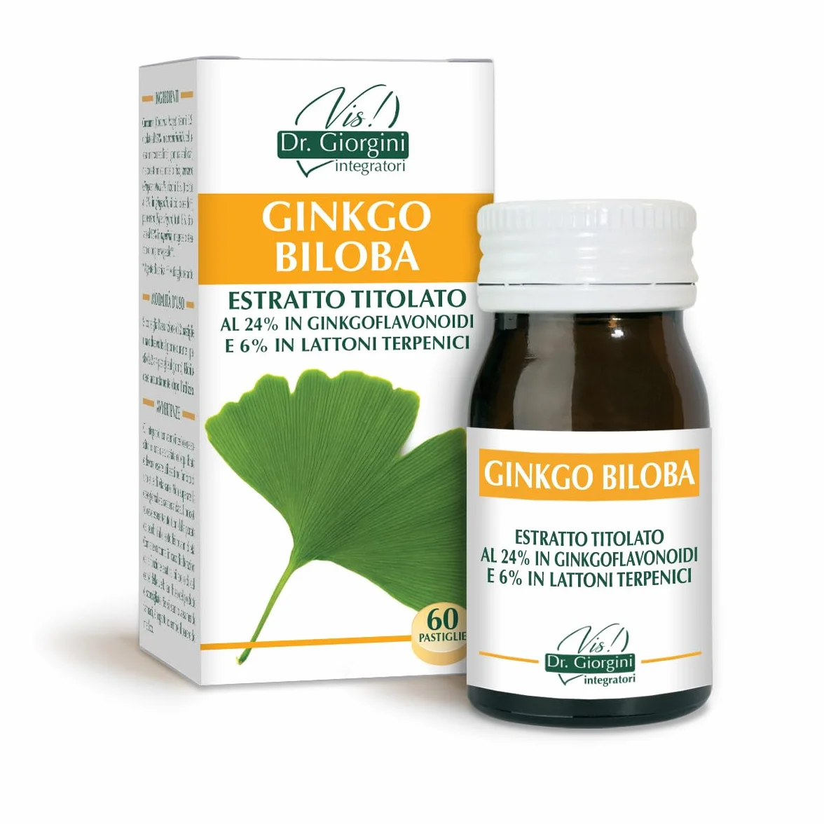 Dr Giorgini Integratore Alimentare Ginkgo Biloba Estratto Titolato 24% Ginkgoflavonoidi 6% Lattoni Terpenici Pastiglie 30 g