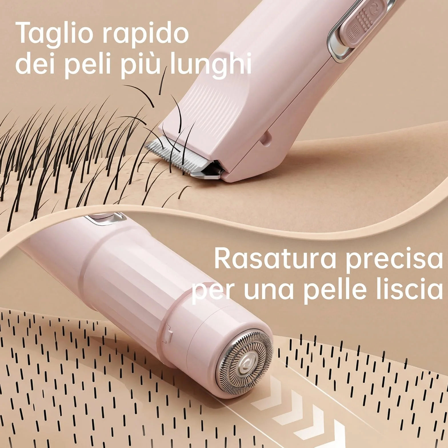 Rasoio Elettrico Donna 3 in 1 Ricaricabile USB per Viso Zone Intime Gambe Braccia Ascelle Bikini Pelli Sensibili Rosa