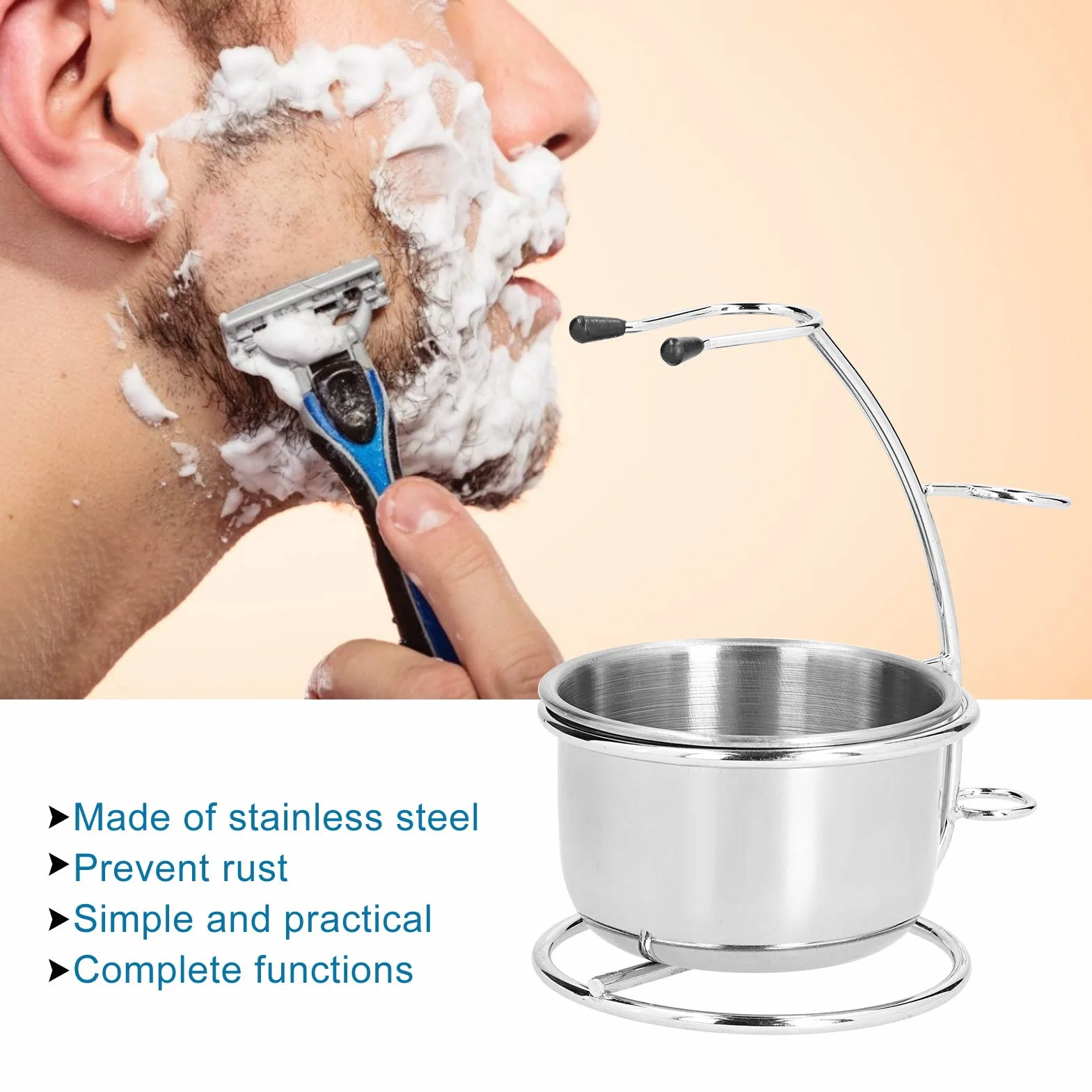 Supporto per Pennello da Barba con Ciotola per Sapone, Rasoi di Sicurezza in Acciaio inossidabile Set Porta Pennello da Barba Kit da Barba per Toelettatura per Uomo