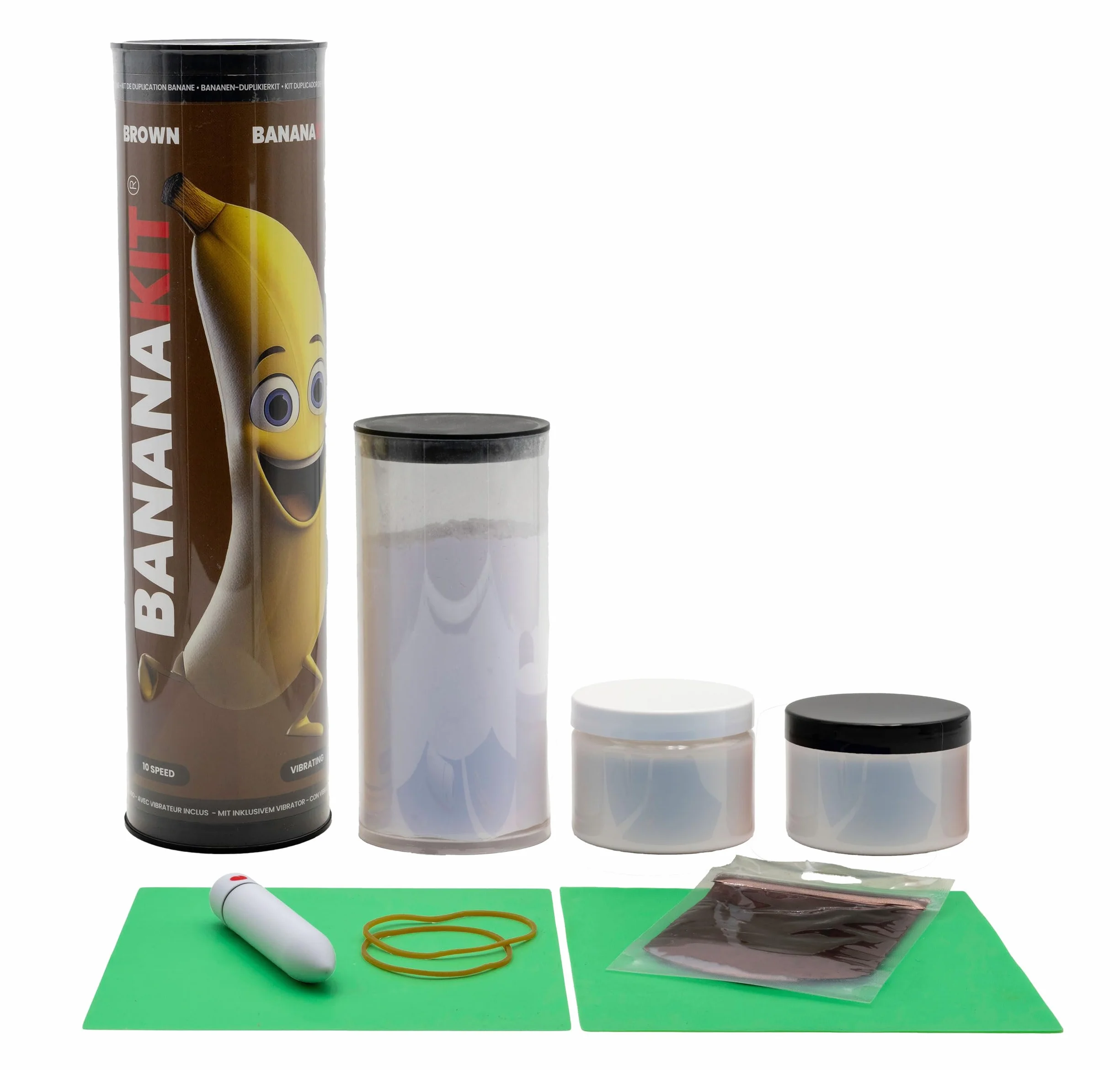 Set Completo Calco Parti Intime Maschili BANANAKIT® Silicone Alta Definizione Vibratore 10 Velocità Made in Italy (MARRONE)