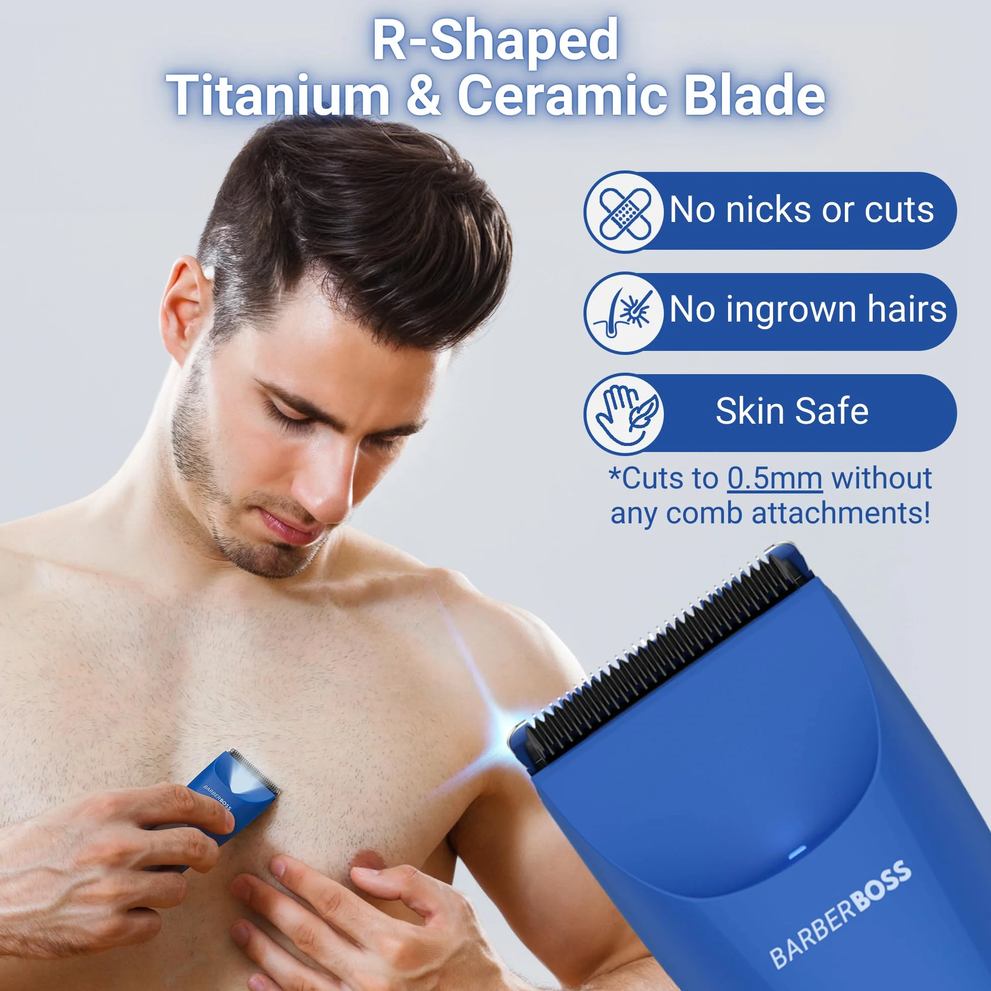 BarberBoss rasoio elettrico corpo uomo, rasoio corpo intimo ricaricabile, impermeabile, delicato per inguine e peli pubici, blocco viaggio