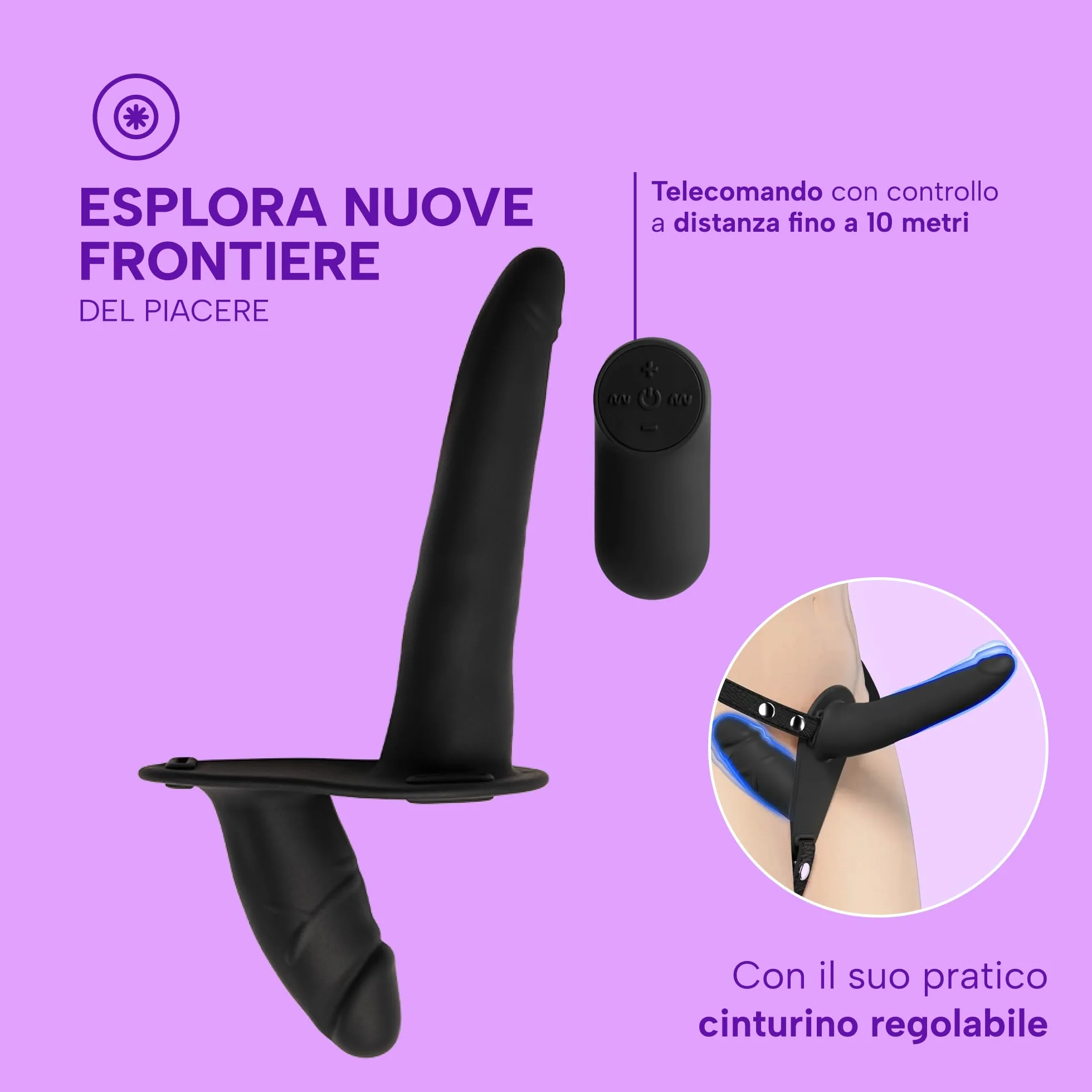 MySecretCase Strap On Doppio 15cm 8,5cm con Telecomando 7 Modalità di Vibrazione 3 Livelli di Intensità per Donna