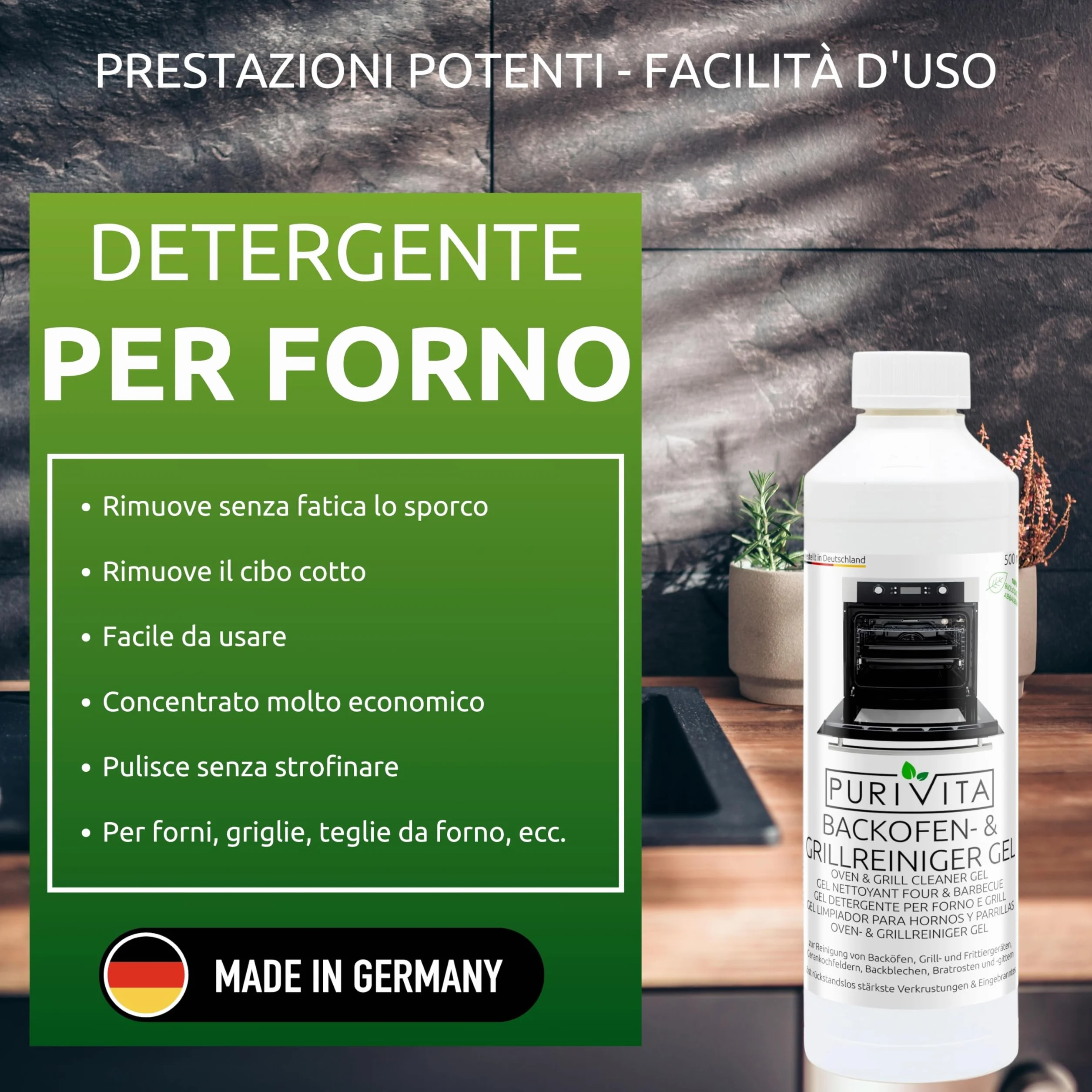 PURIVITA® Pulizia Fornr & Barbecue Grill Gel Liquido [500ML] - Detergente Pulizia Griglia Barbecue - Prodotto per Pulire il Forno & BBQ - Pulisci Forno Gel - Oven & Grill Cleaner