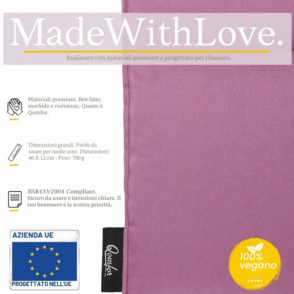 Qomfor - Cuscino termico in granuli per microonde - Malva - Termoforo per microonde con design a 3 camere/Cuscino riscaldante - Impacco termico per collo e spalle