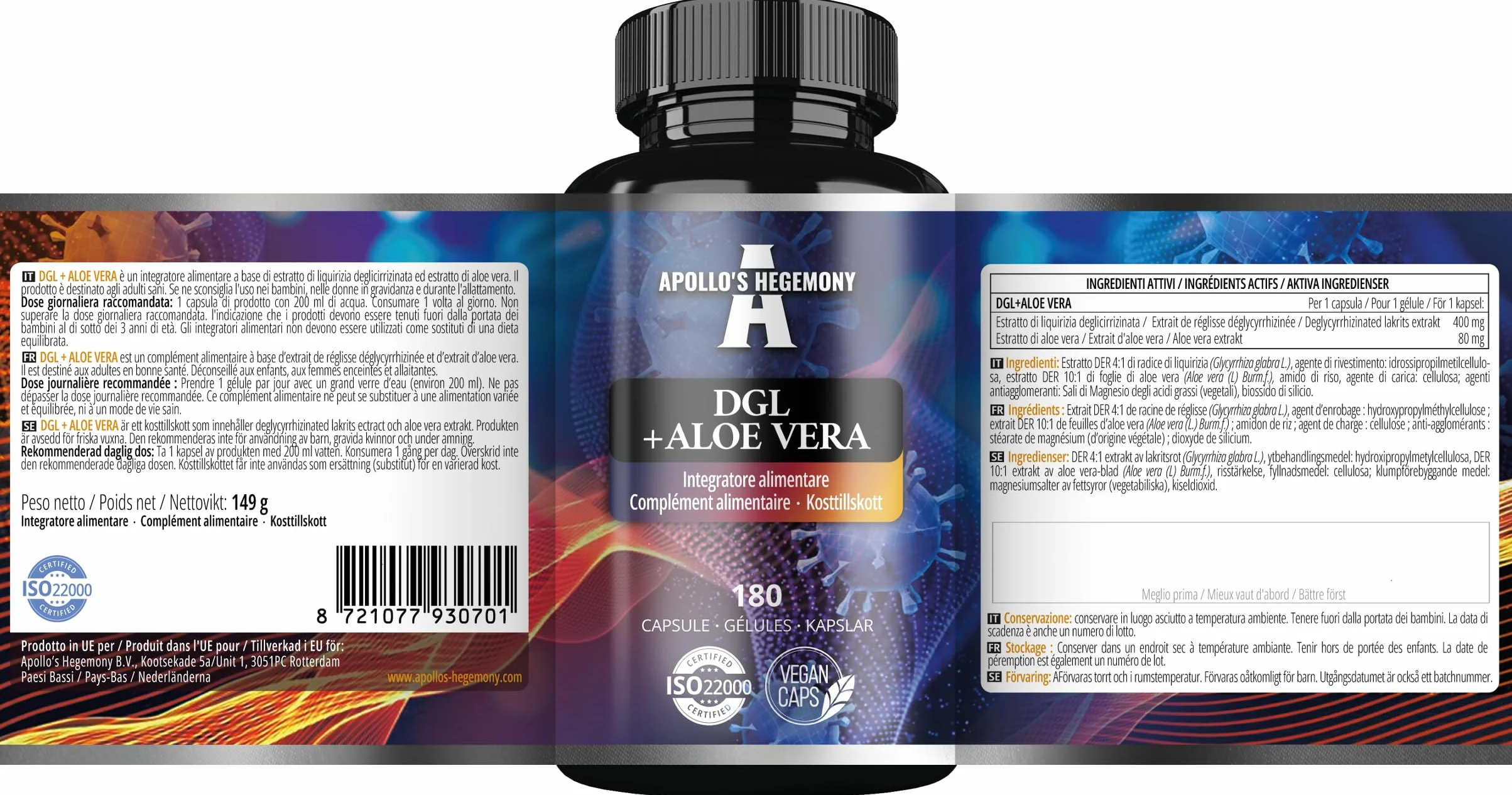 Apollo's Hegemony Aloe Vera 500 mg 180 capsule vegane integratore digestione resistenza