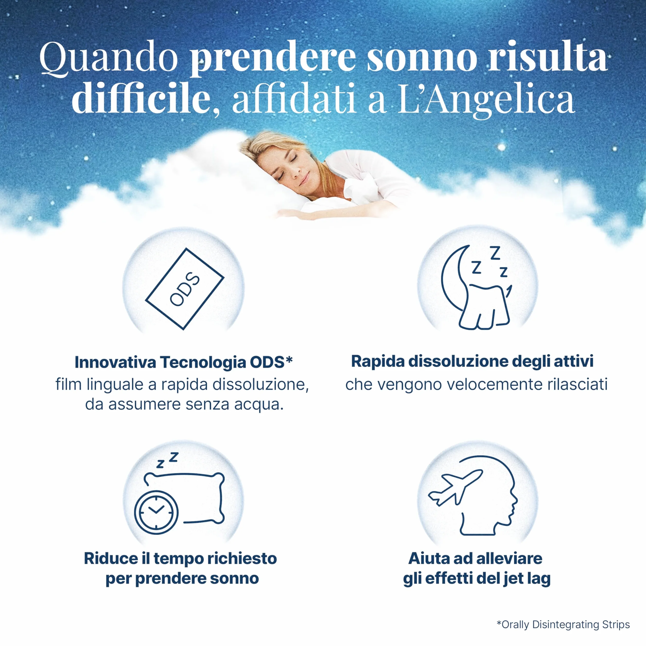 L'Angelica Melatonina Istantanea Film Linguale, Integratore Sonno Rapido, 20 Film