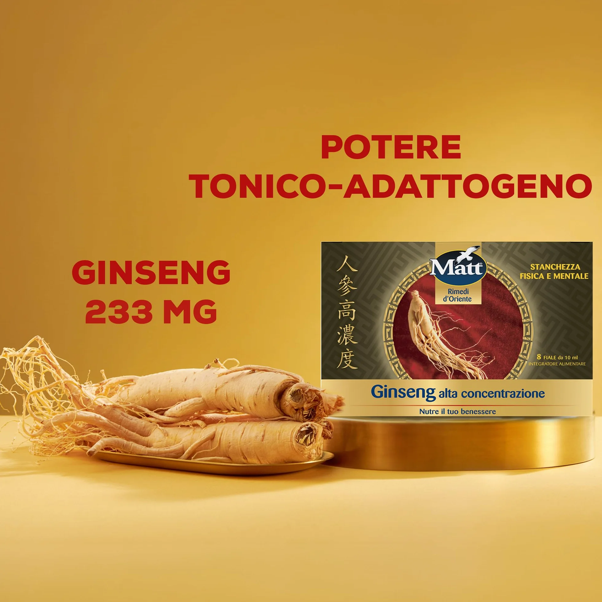 Rimedi d'Oriente Matt Ginseng Alta Concentrazione Integratore Alimentare per Stanchezza Fisica e Mentale 8 Fiale 10 ml
