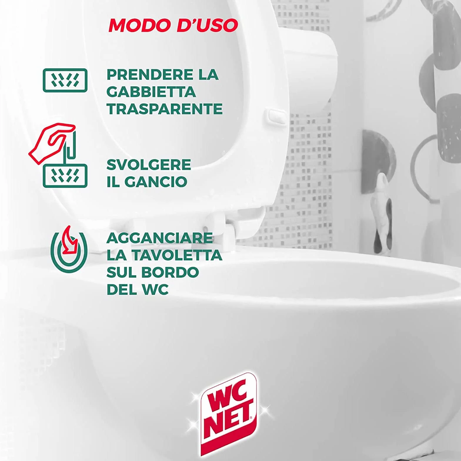 Wc Net - Tavoletta Profumoso 3 Effect, Detergente Igienizzante Solido per WC, Fragranza Lime Fresh, Lunga Duarata, 4 Pezzi x 4 Confezione