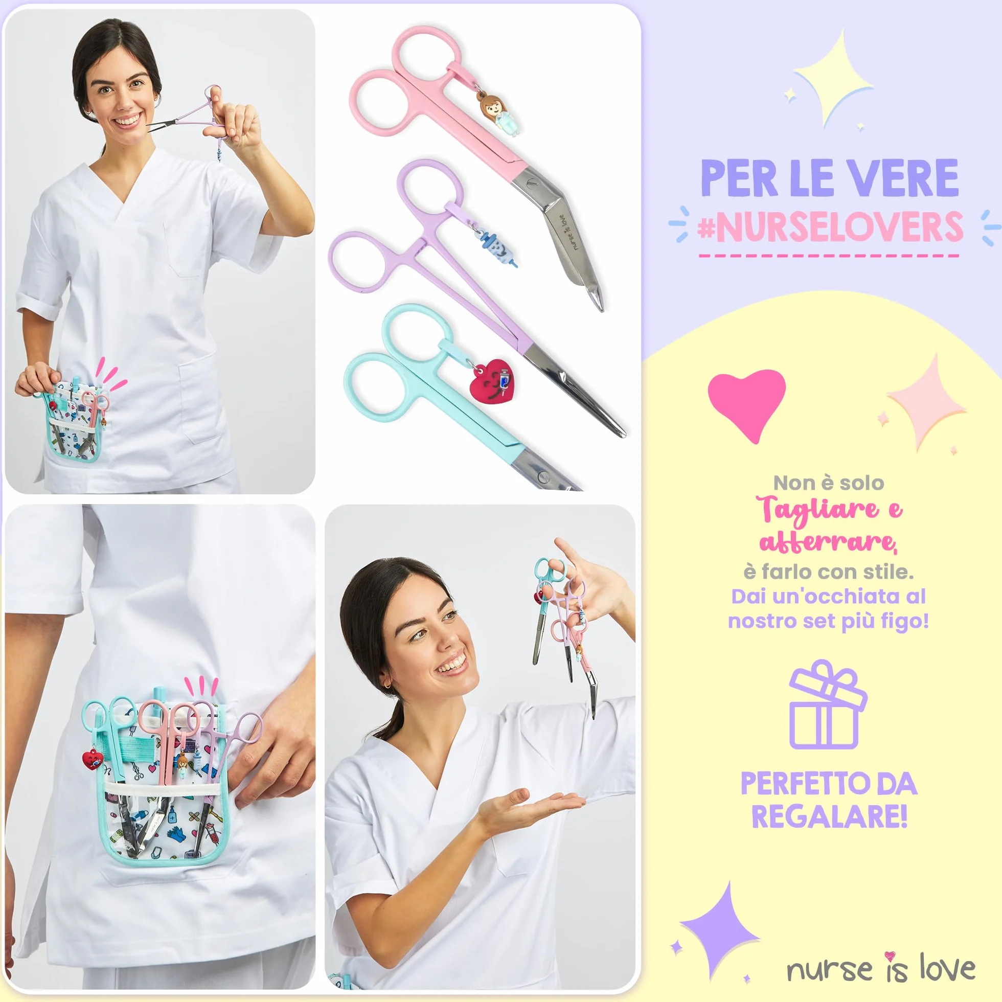 Forbici Infermieristiche Pico di Pato & Dritta Mayo Set 3 pz con Strumento di Fissaggio, Punta Roma per Bende, Primi Soccorsi