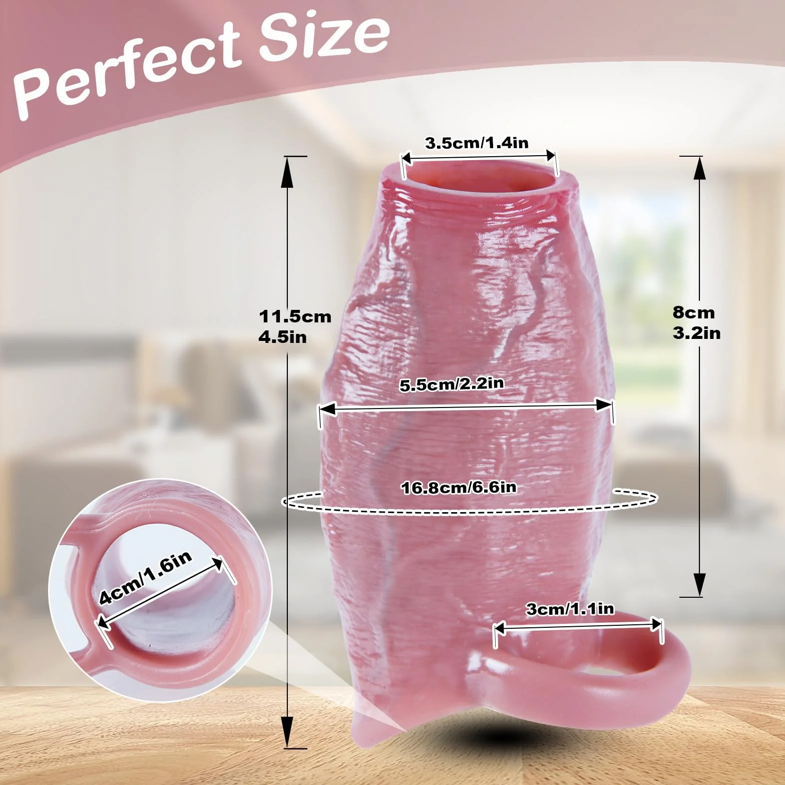 Guaina per pene ispessita realistica in silicone 5,5 cm diametro con glande aperto anello elastico ritarda eiaculazione migliora erezione giocattolo adulti