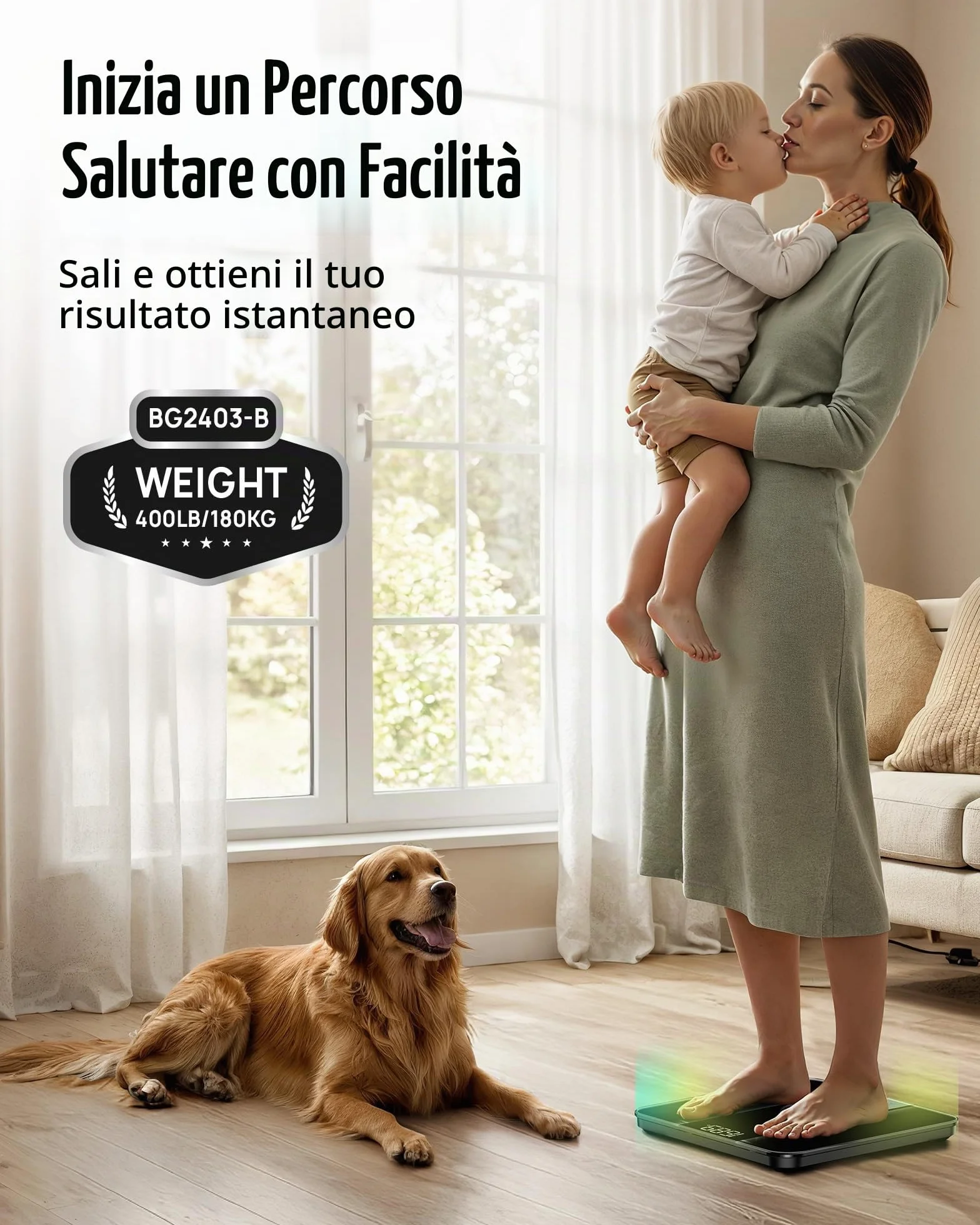 RunStar Bilancia Pesapersone Digitale Professionale, Max 180 kg, Display LED, Vetro Temperato 6 mm