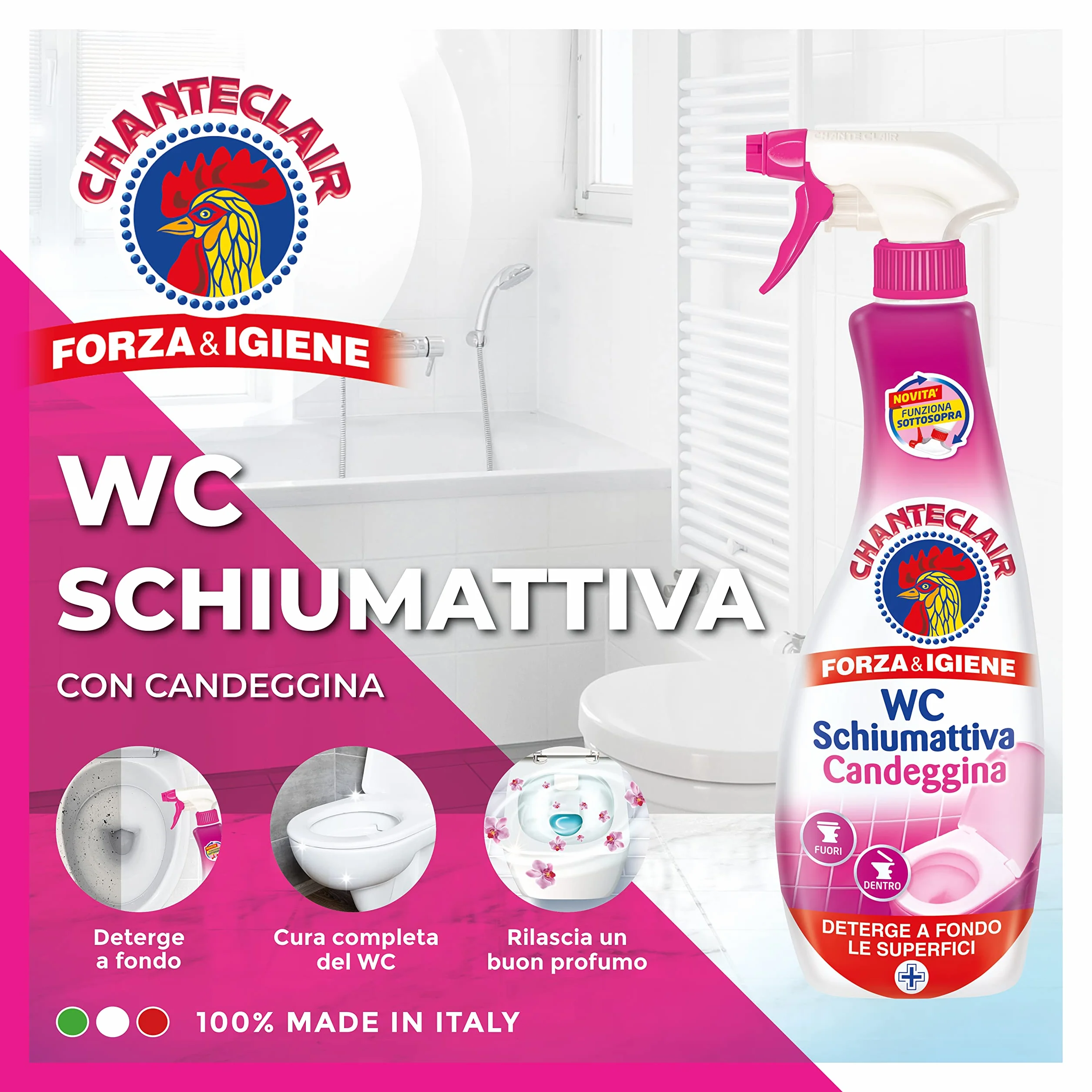 Chanteclair - WC Schiumattiva con Candeggina - Pulisce e Igienizza, Funziona anche Sottosopra, Forza&Igiene - 625 ml