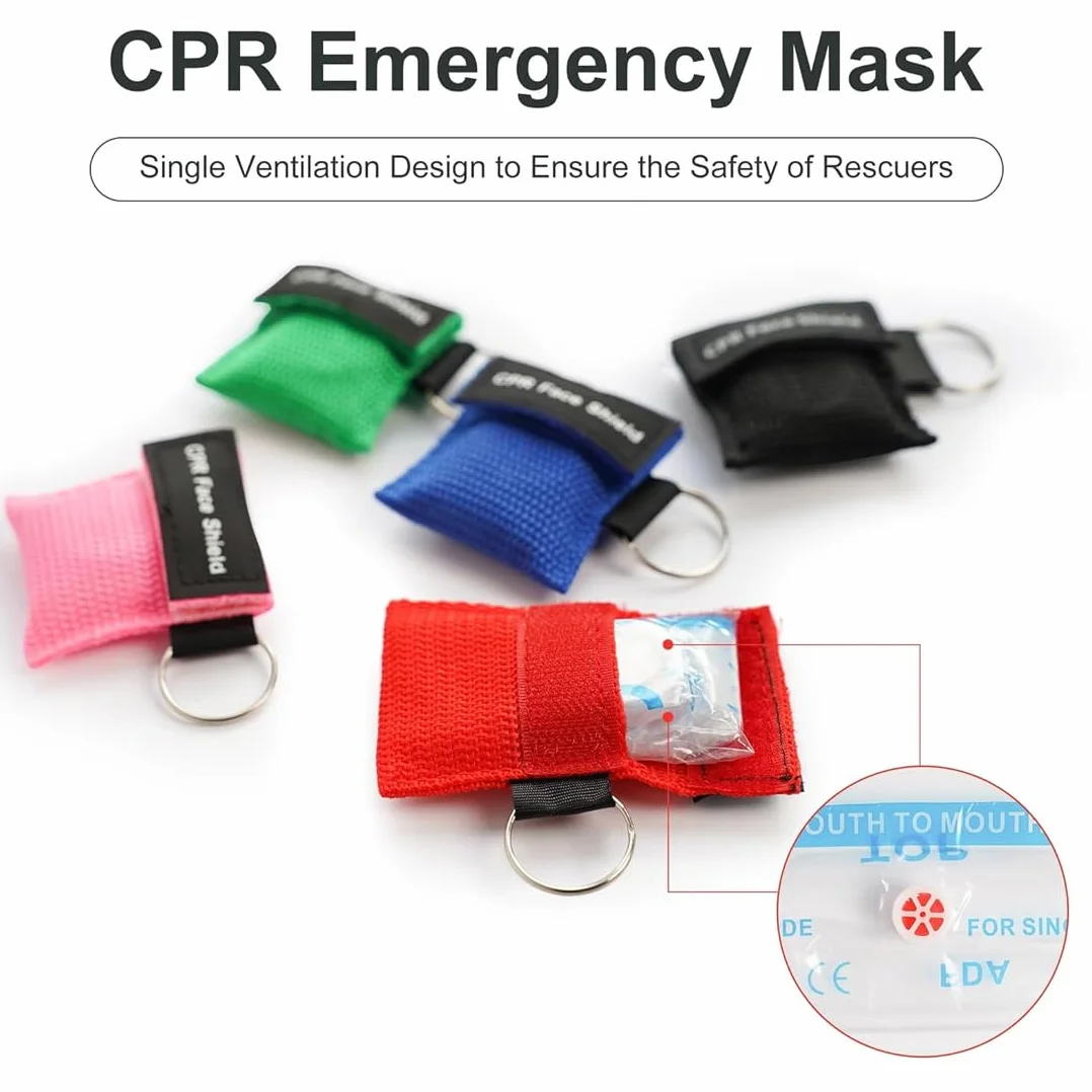 CPR Maschera Portachiavi Kit 4 Pezzi Face Shield Respiratore Primo Soccorso Formazione AED