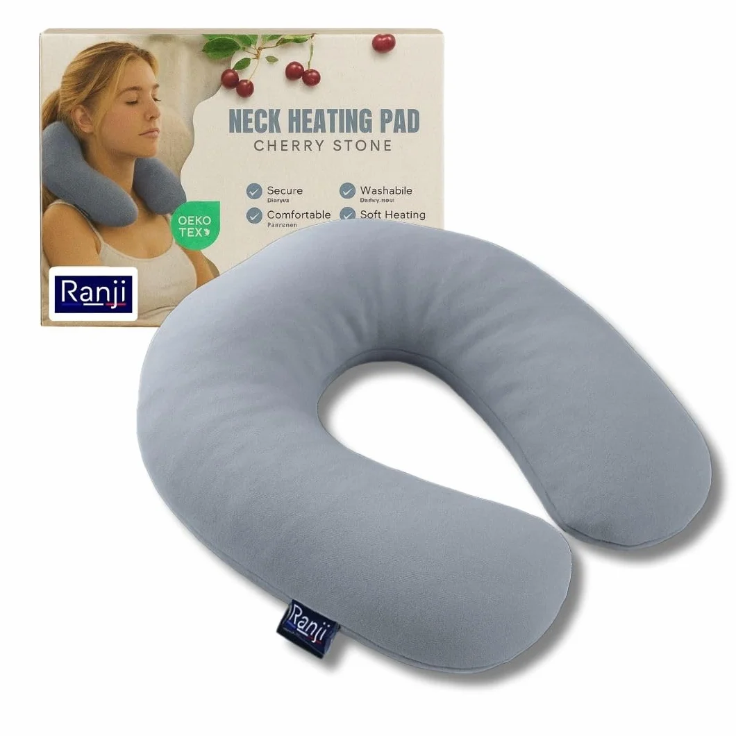 RANJI – Cuscino Termico con Noccioli di Ciliegia per Microonde | Cuscino Cervicale per Dolori al Collo e Spalle | Sacchetto Riscaldabile Naturale, Lavabile e Riutilizzabile (Gris)