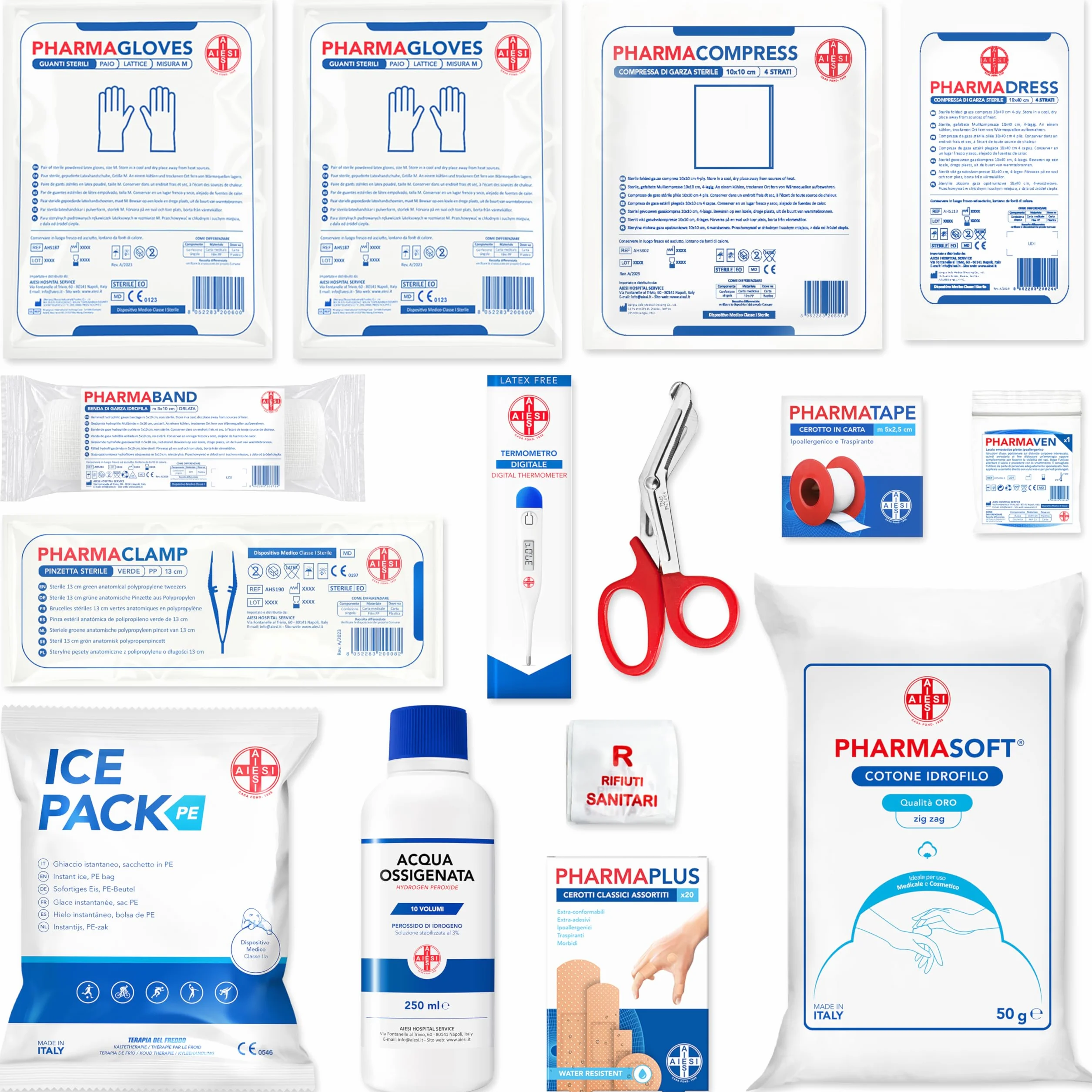 Kit di Pronto Soccorso professionale con Termometro e Disinfettante per Auto Casa Viaggio
