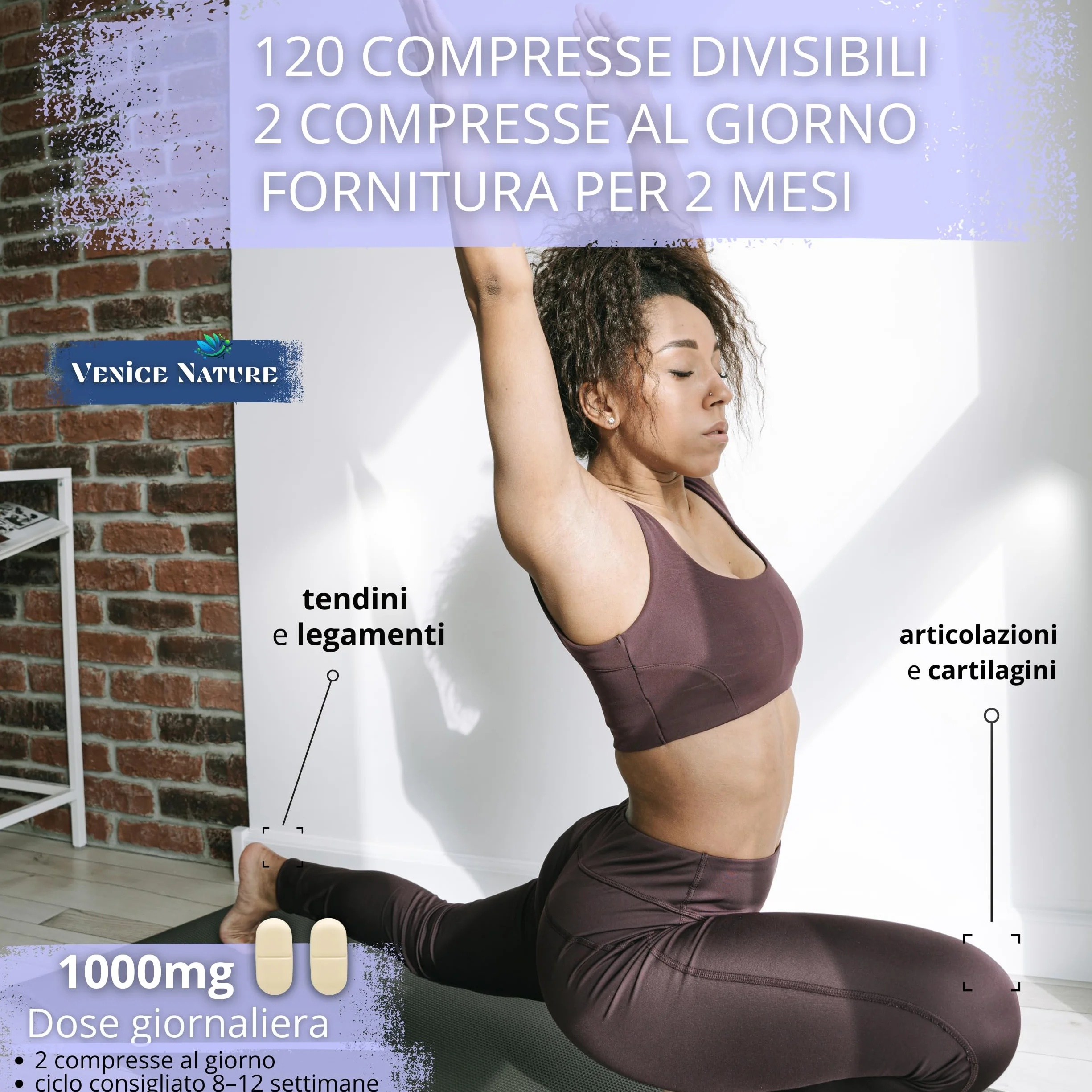 Collagene e Acido Ialuronico Integratore con Coenzima Q10 Vitamina C Magnesio Vitamina A B6 Collagen Venice Nature