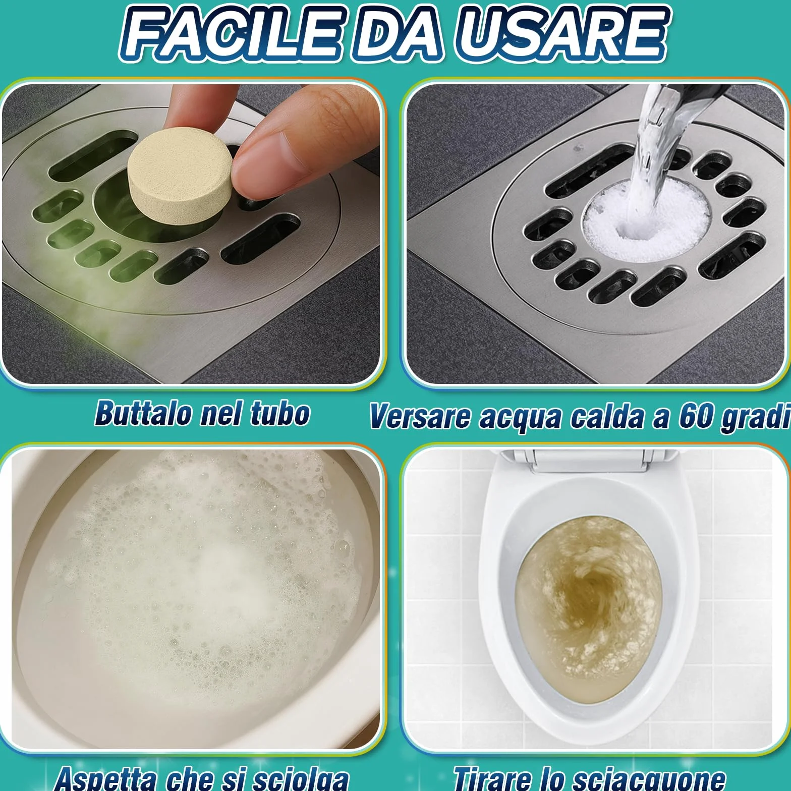 Pastiglie Deodorante Bagno Elimina Odori Scarichi, 25 Compresse per WC e Lavandini