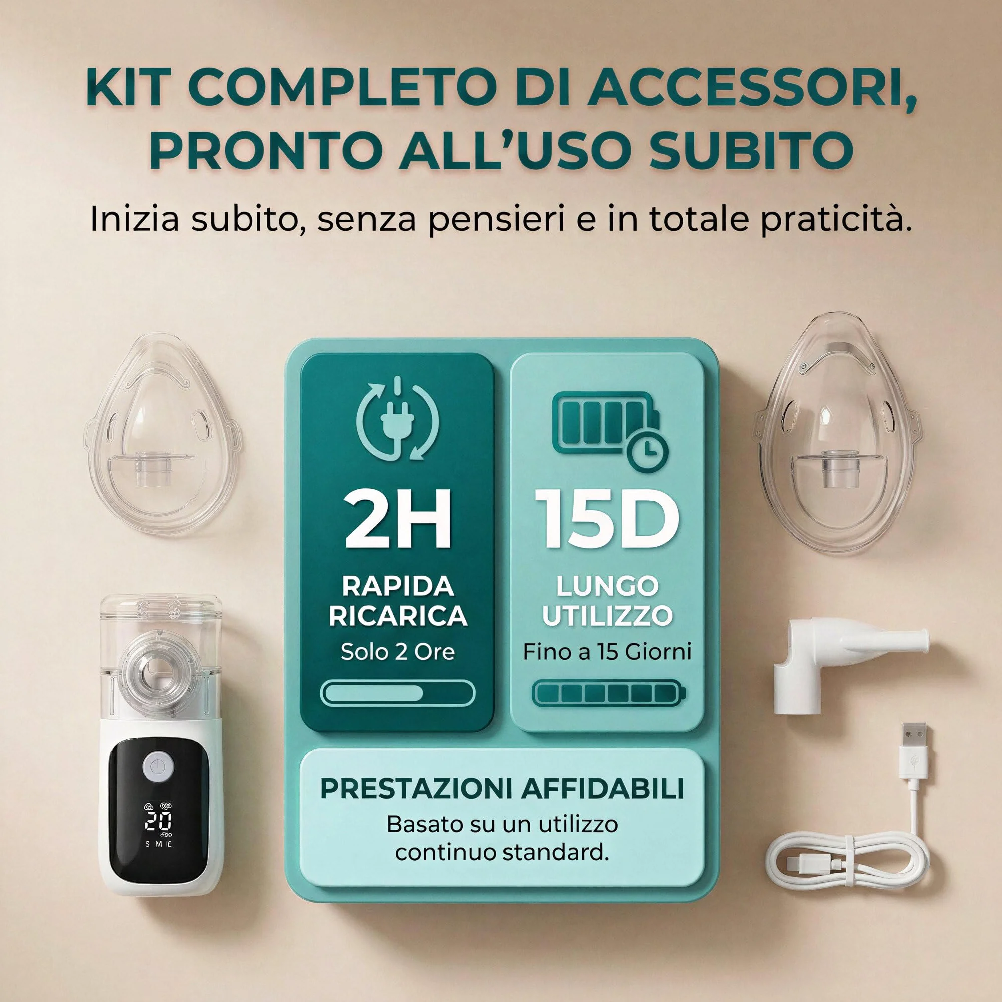 Aerosol Portatile Silenzioso USB-C con Batteria Ricaricabile per Adulti e Bambini