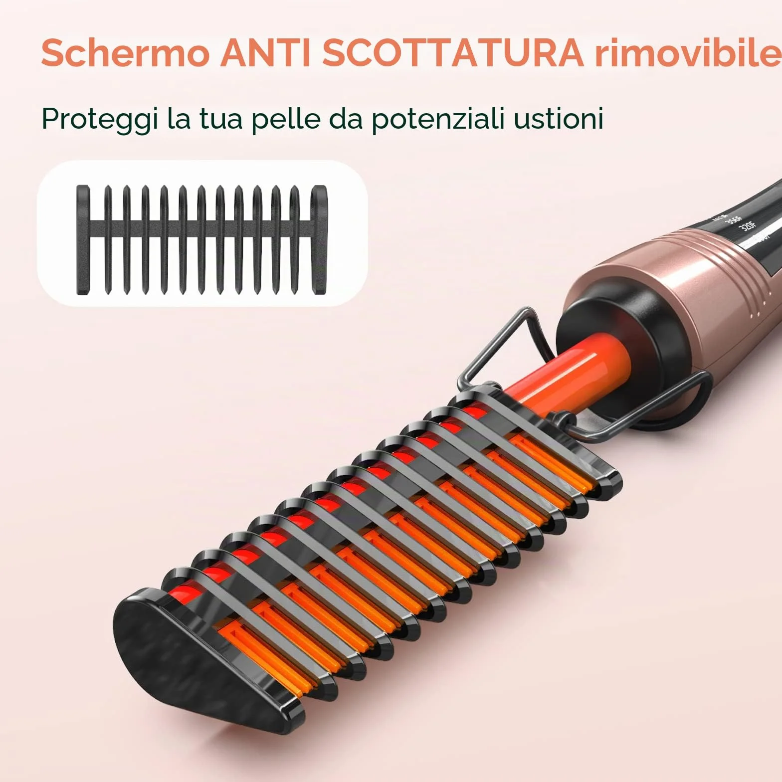 Pettine Elettrico per Parrucche, Afro Capelli e Barba, Pettine Lisciante Antiscottatura con Denti Infusi di Cheratina e Olio di Argan, Temperature Regolabili, Spegnimento Automatico