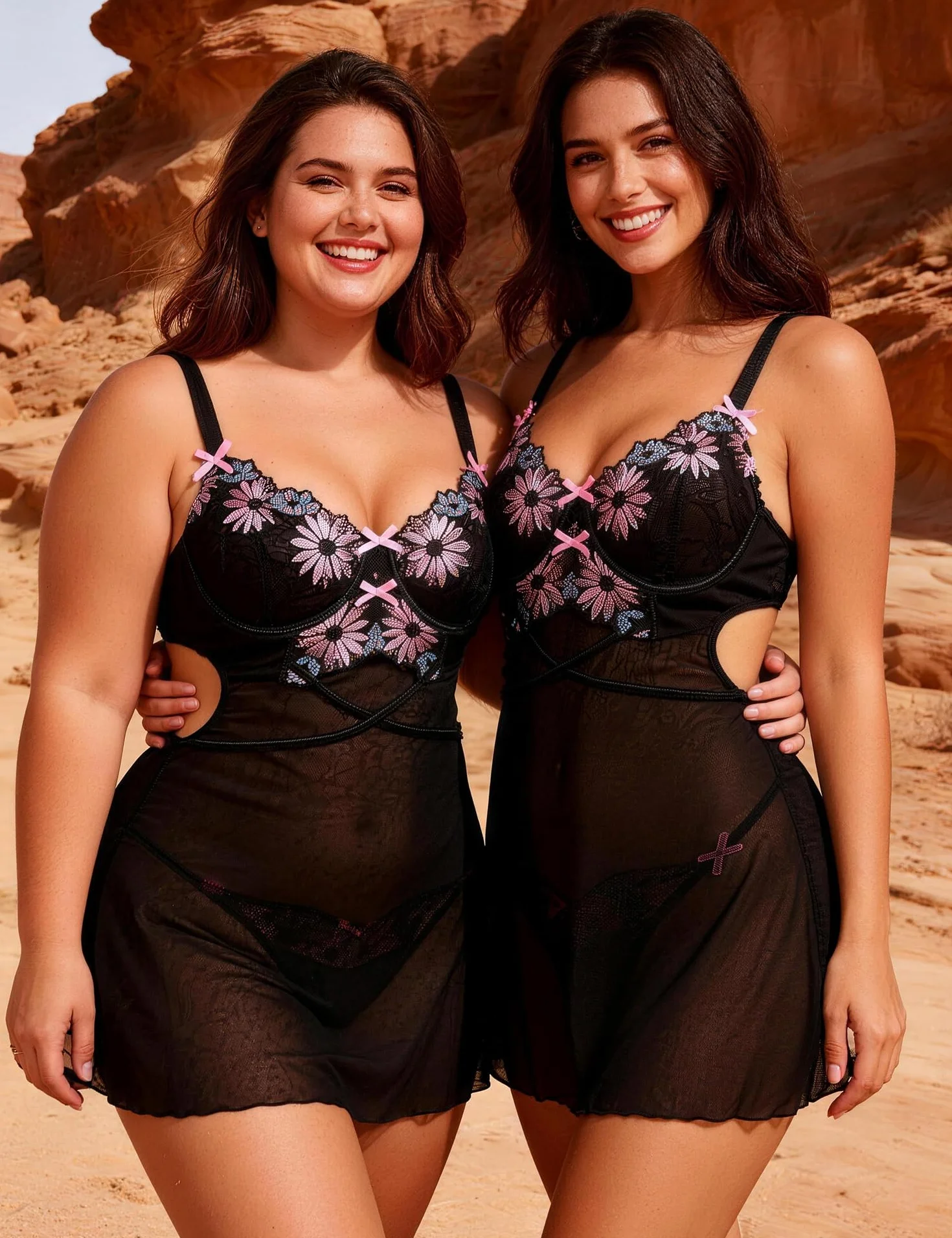 Ohmydear Babydoll Donna Pizzo con Ricamo Completo Intimo Reggiseno Push Up G-String Camicia da Notte Spalline Regolabile Lingerie