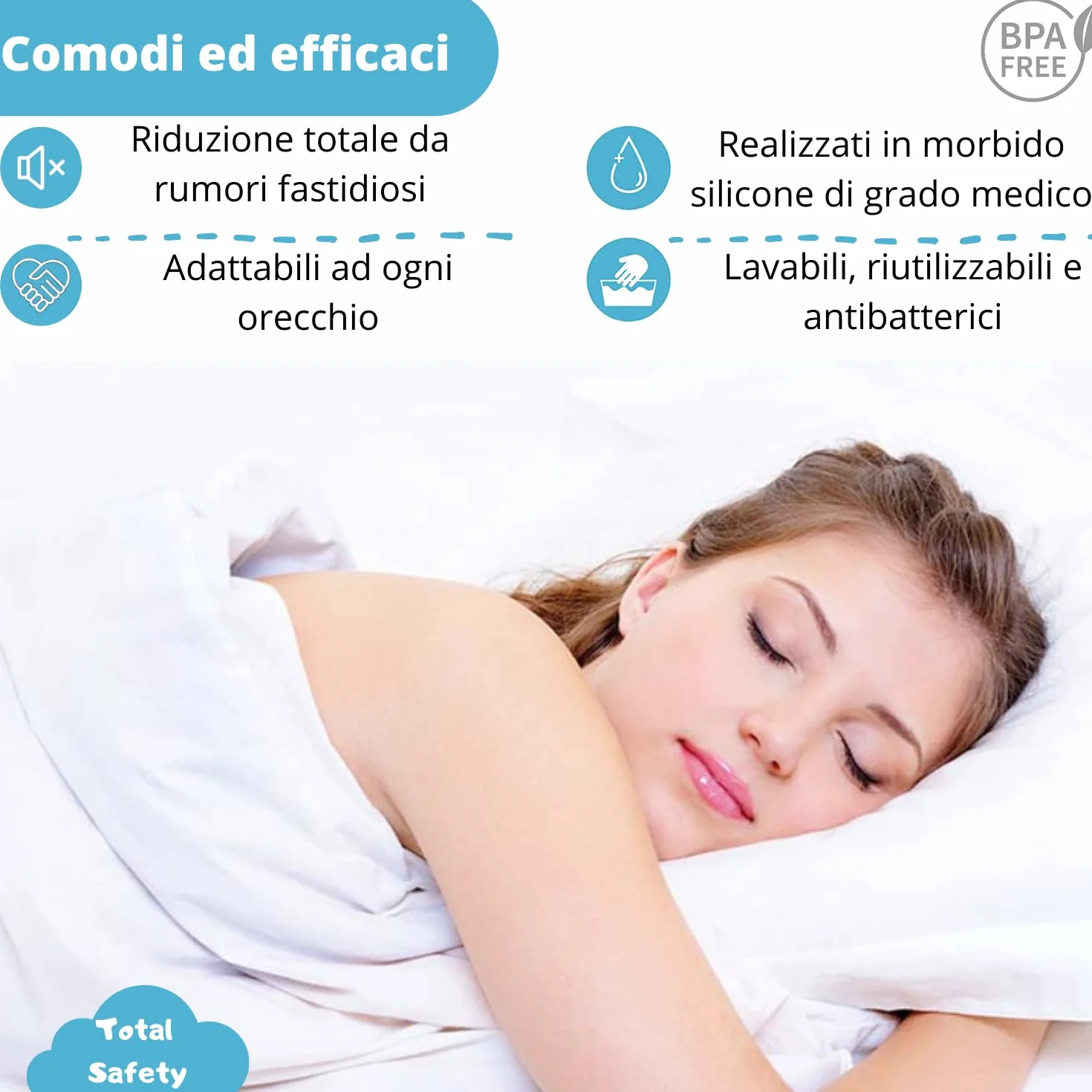 [6 Paia] Tappi Orecchie Per Dormire Universali Massima Qualità, Igiene, Riduzione Rumore Forti, Bloccano Russare, Isolanti, Insonorizzanti, Bambini, Antirumore, Adattabili DPI Professionali