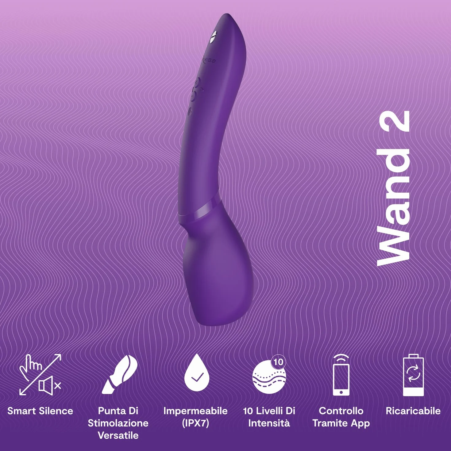 We-Vibe Wand 2 Massaggiatore a bacchetta vibrante - Massaggiatore a bacchetta senza fili con controllo via app - Giocattoli sessuali per donne - Più di 10 vibrazioni - Funzionamento silenzioso