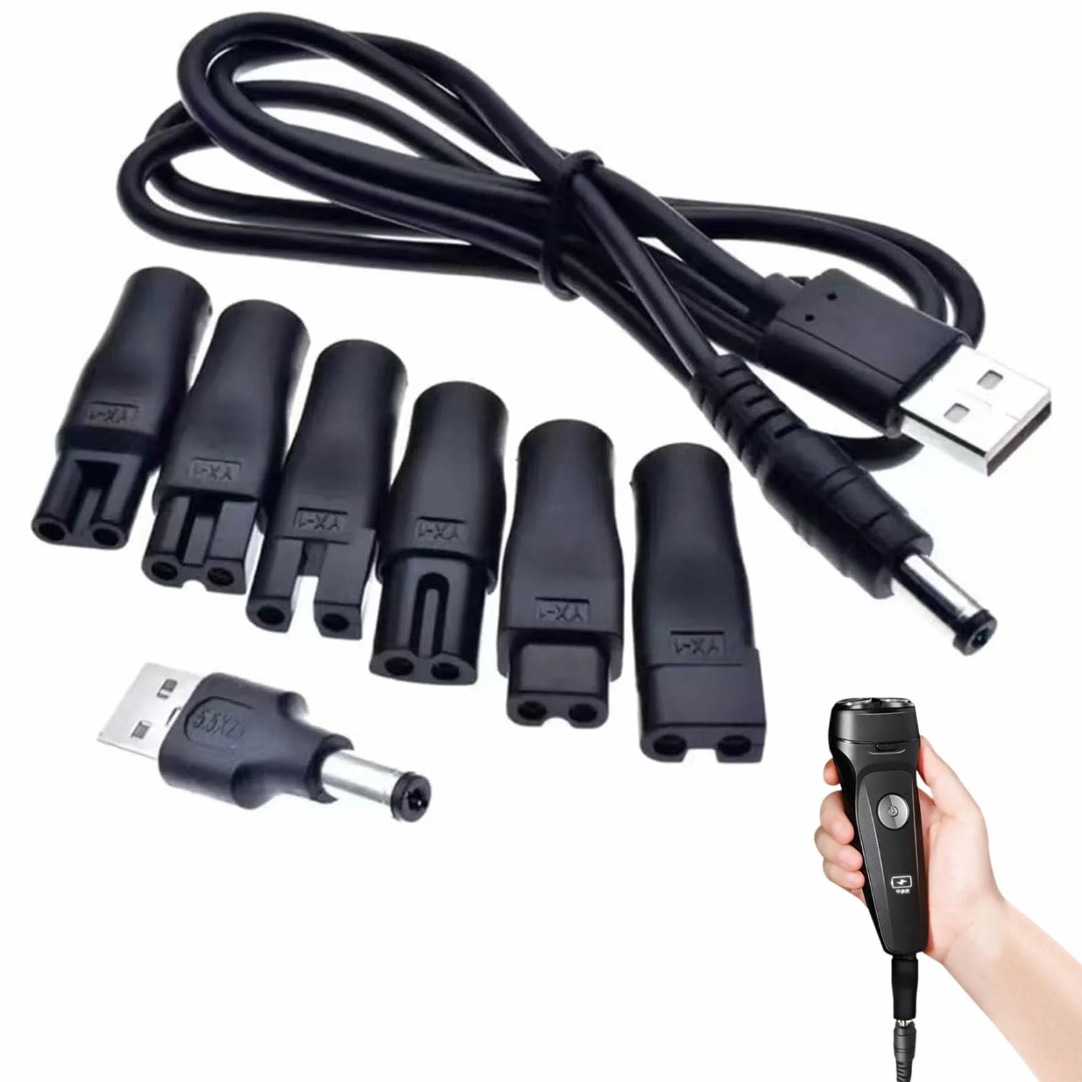 Caricabatterie USB Cavo universale con 6 adattatori spina per rasoio Kit caricatore