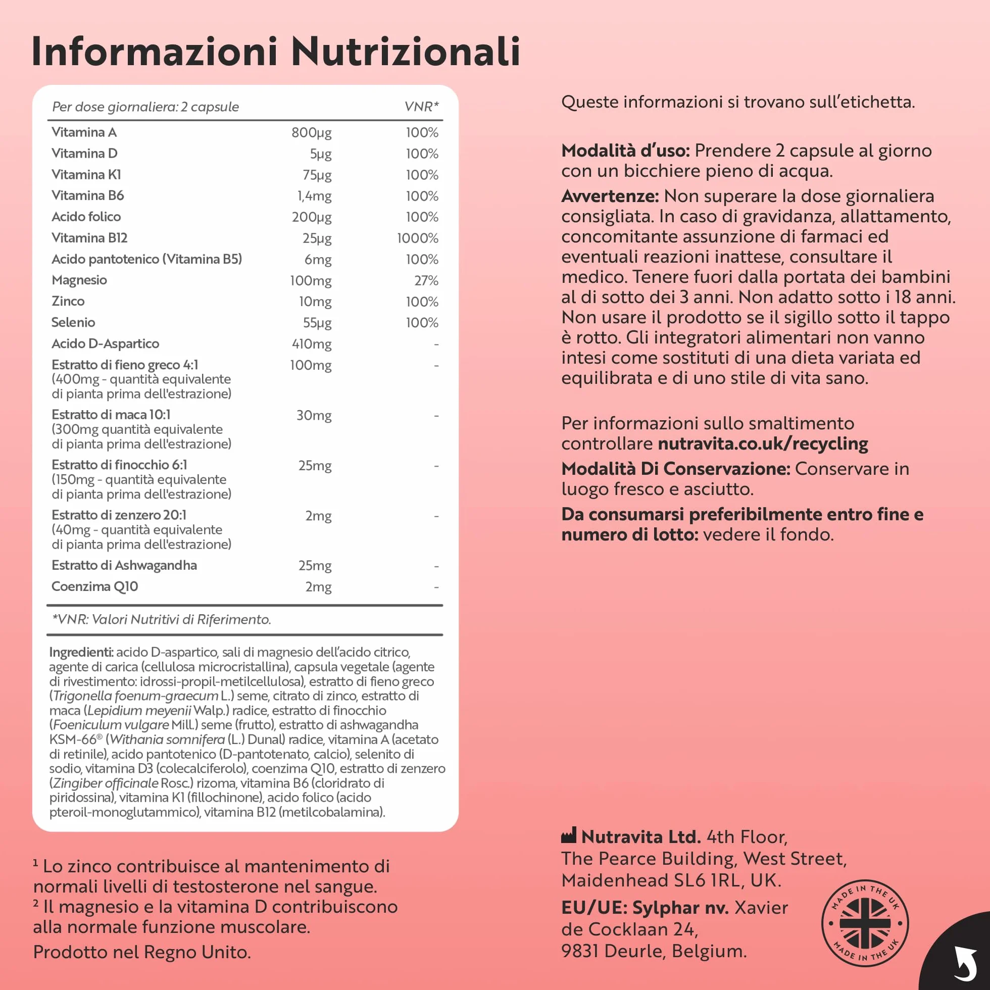 Nutravita Testomax™ 2.0-210 Capsule Vegane - 17 Principi Attivi Tra cui Ashwagandha KSM 66®, CoQ10, Zinco e Radice di Maca - Integratore al Testosterone Uomo - Testosterone Booster Uomo