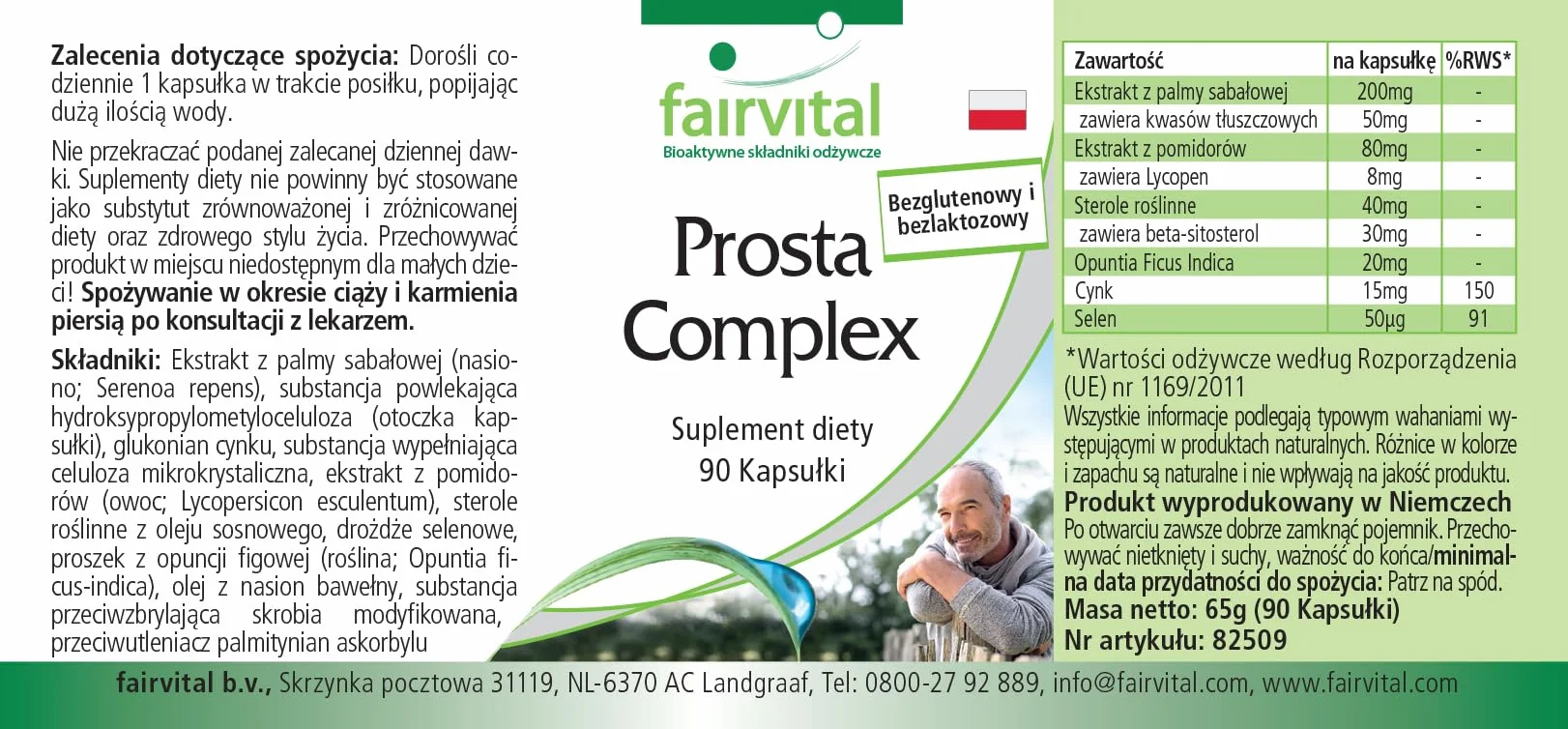 Fairvital Prosta Komplex 90 capsule alto dosaggio con selenio, zinco, palma nana, licopene, beta-sitosterolo e opuntia