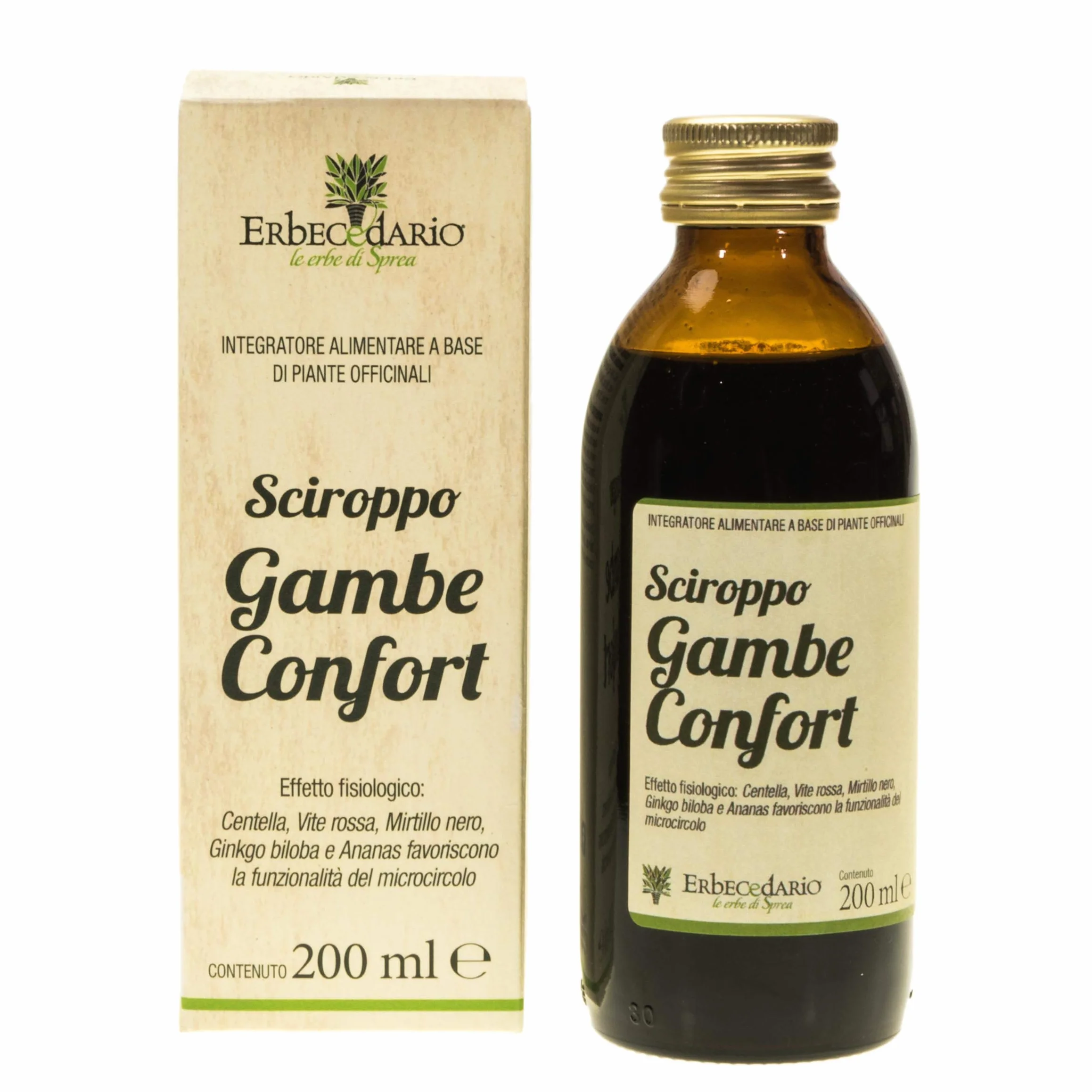 Sciroppo Gambe Confort con Vite rossa, Per Gambe gonfie e pesanti, Benessere della circolazione gambe, dei vasi sanguigni, e del microcircolo, Integratore circolazione gambe 1 Flacone Da 200ml