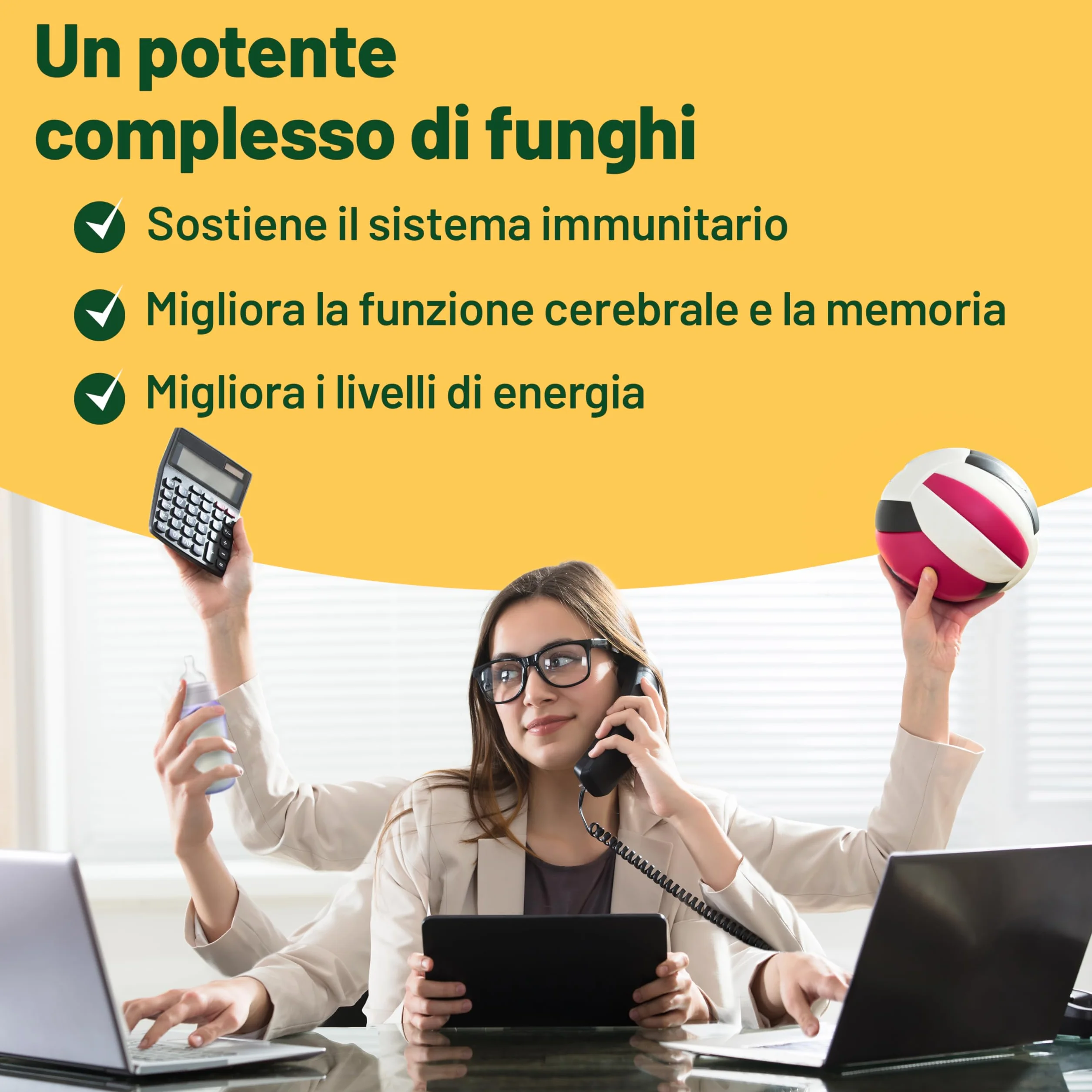 Vegan Vitality Integratore di 6 Funghi: Reishi, Lions Mane, Cordyceps, Chaga, Shiitake e Maitake - 120 Capsule da 500mg – Formula Concentrata