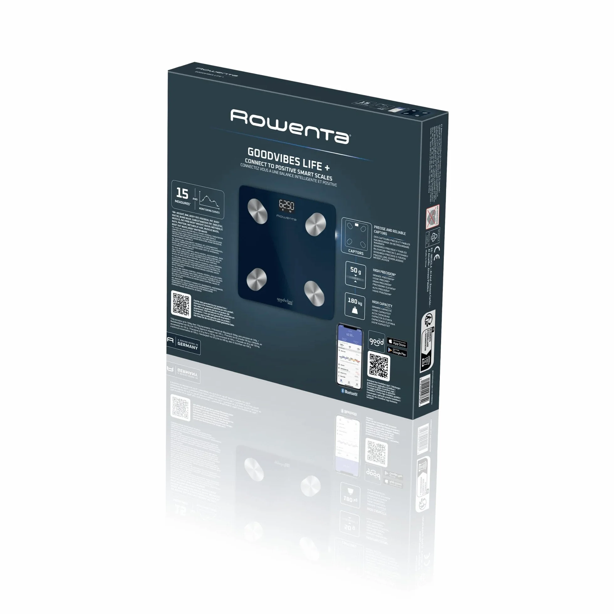 Rowenta Goodvibes Life+ 2.0 Waga Łazienkowa z Ekranem LED 180 kg 15 Wskaźników Ciała Niebieski BR9720