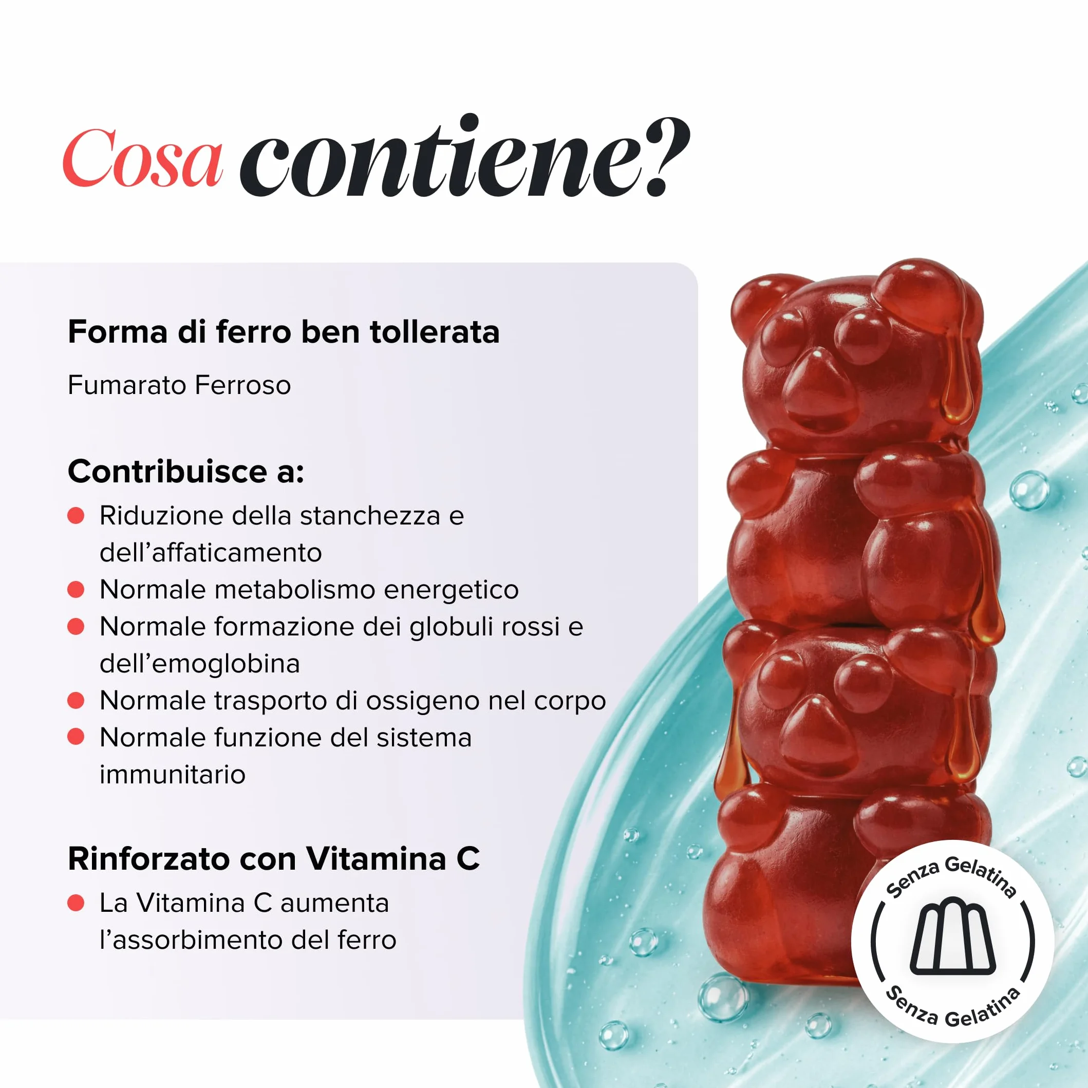 Ferro Bambini Gommose – Ferro + Vitamina C per l'Assorbimento – Energia, Globuli Rossi e Difese – Vegano, Senza Glutine – 30 Gommose Gusto Fragola – Novomins